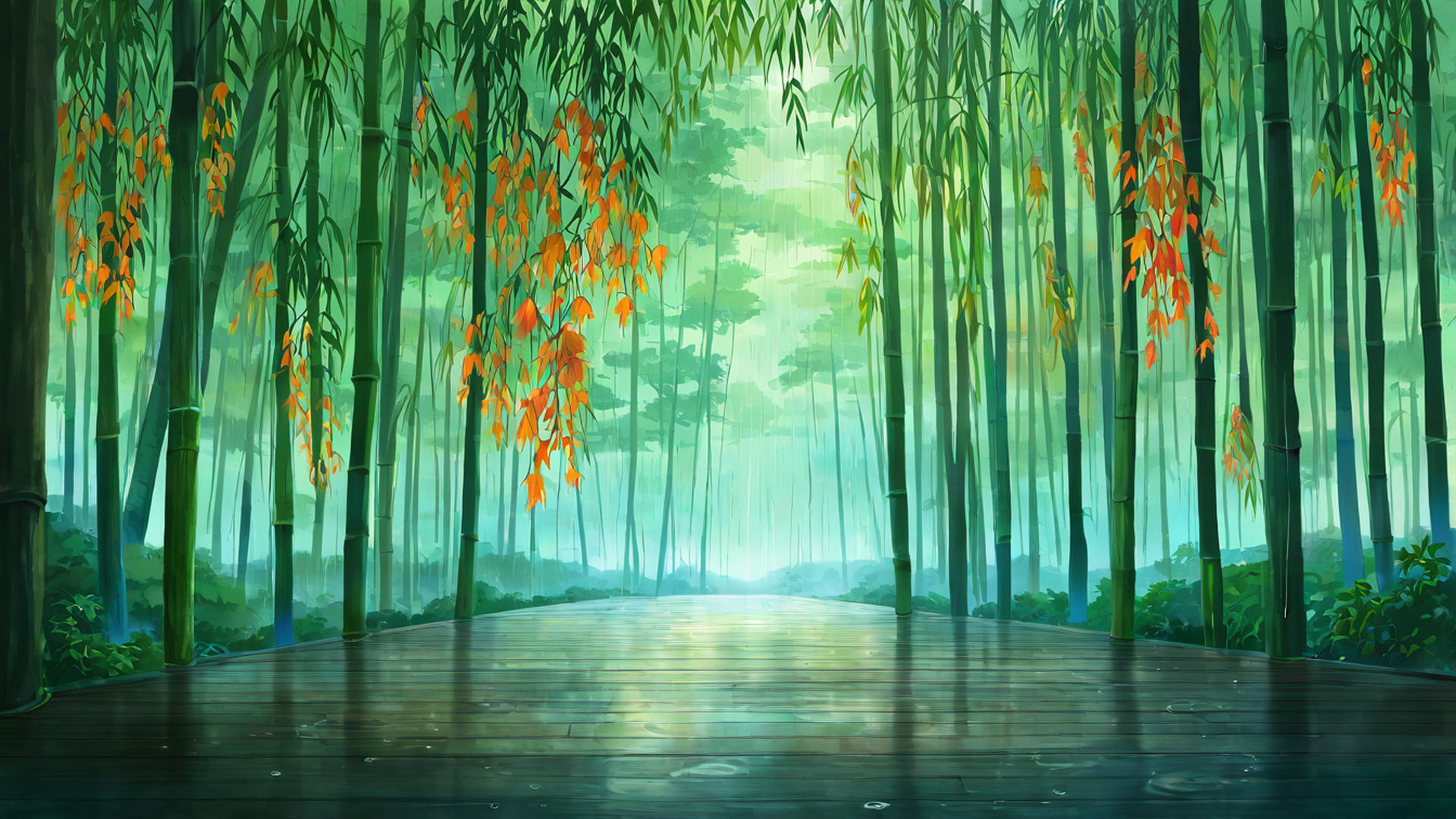 rainy porch engawa lofi wallpaper