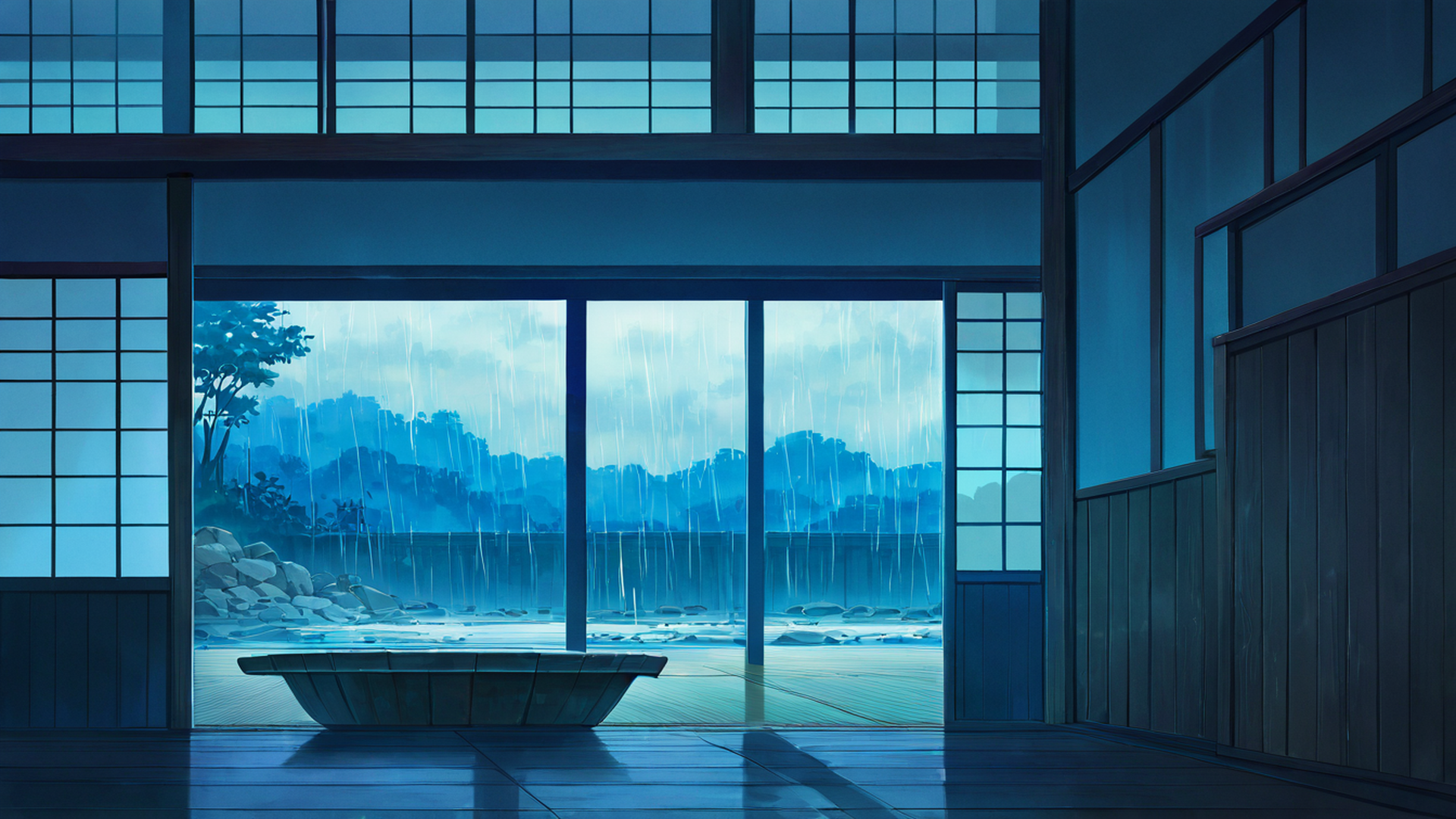 rainy porch engawa lofi wallpaper