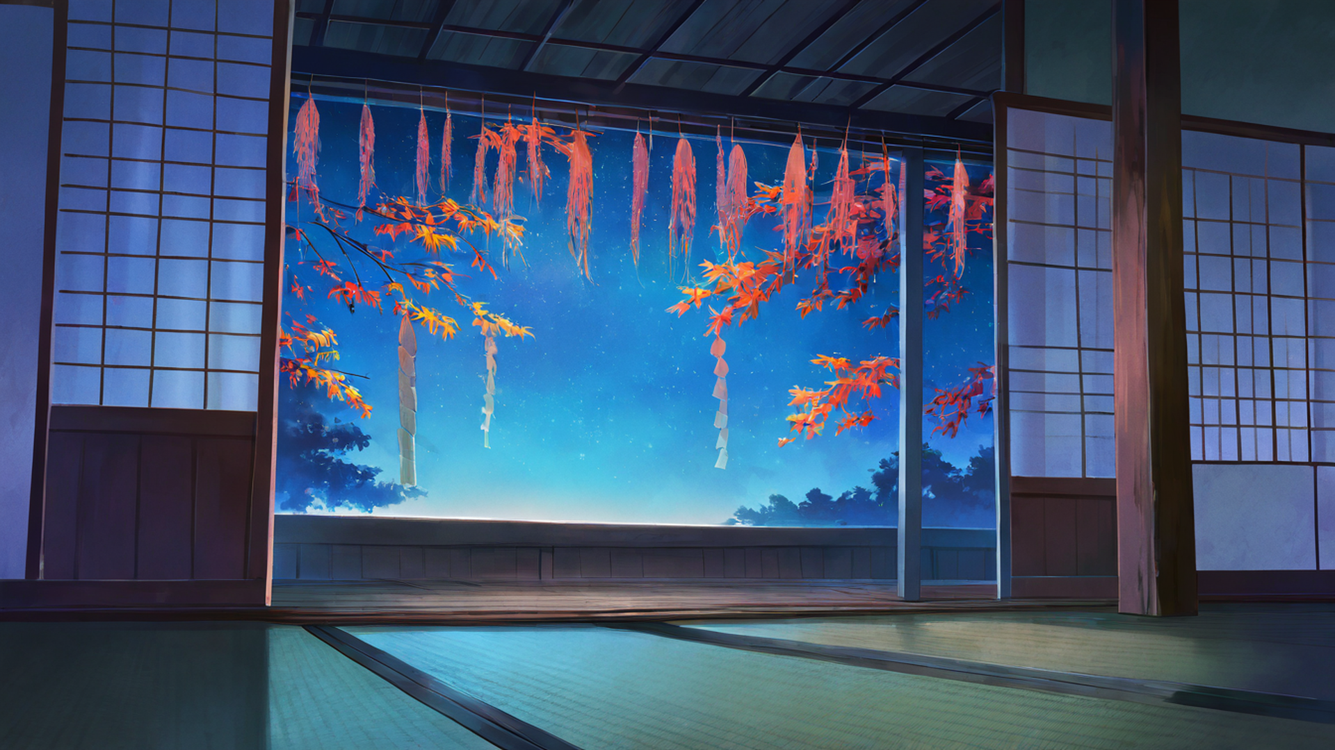 rainy porch engawa lofi wallpaper