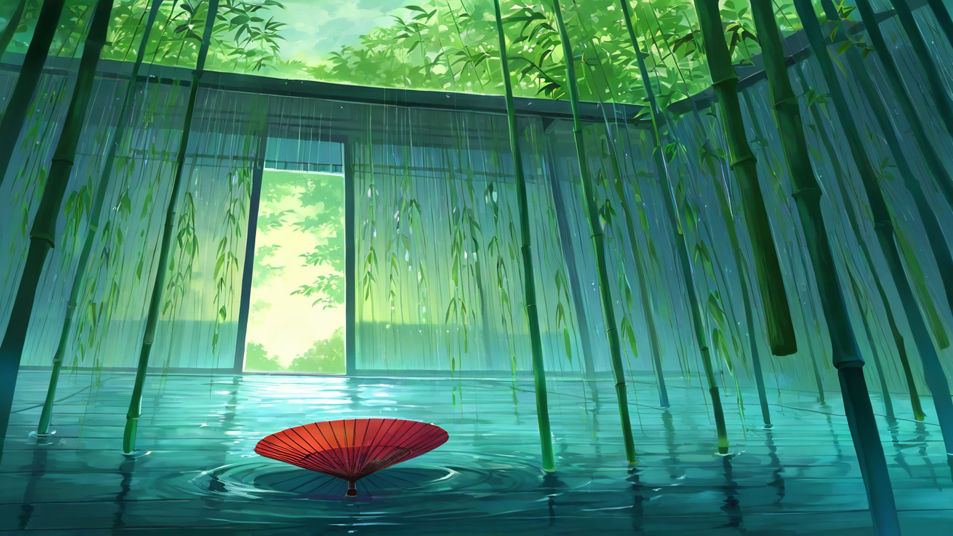 rainy porch engawa lofi wallpaper