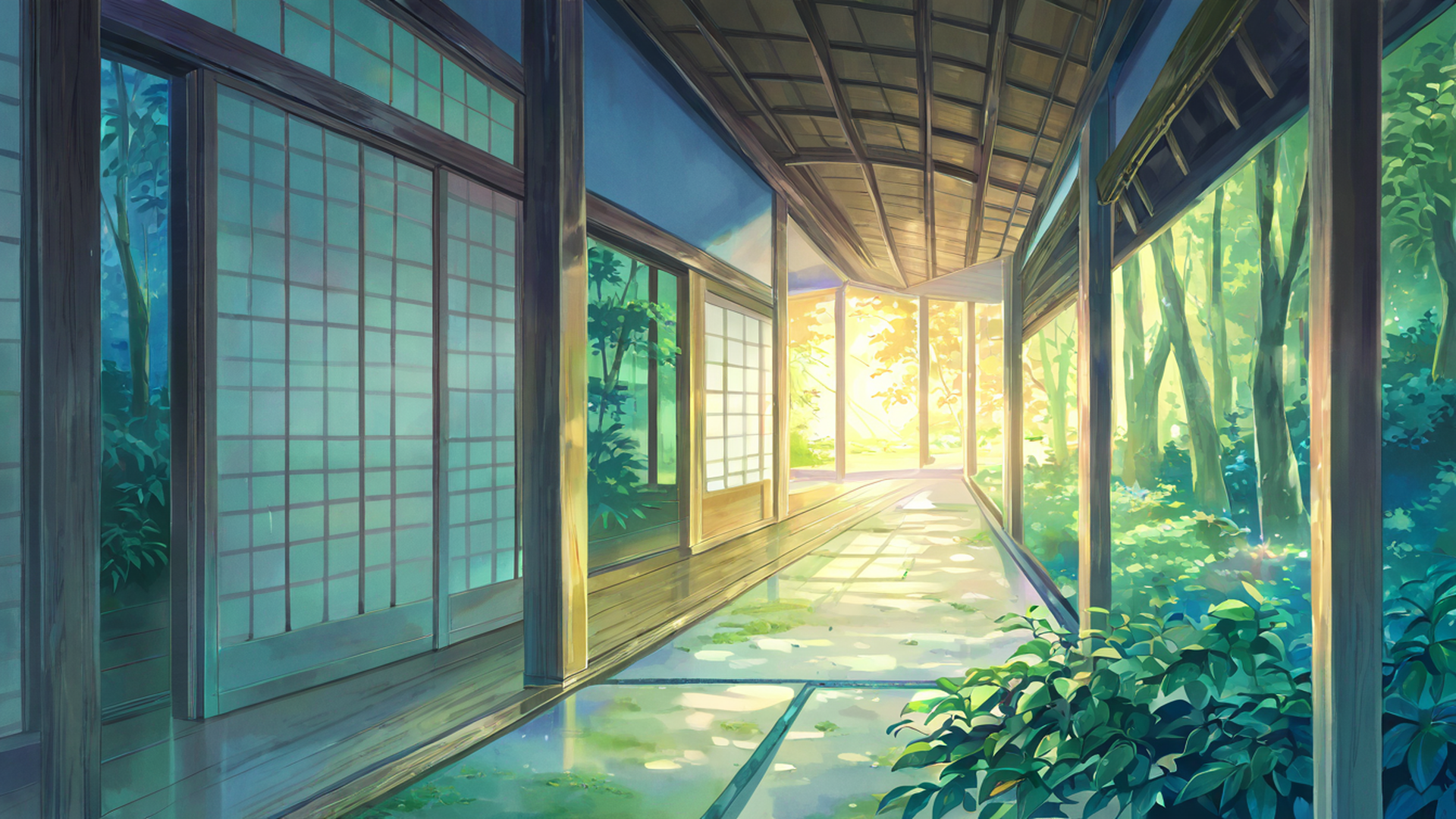 rainy porch engawa lofi wallpaper