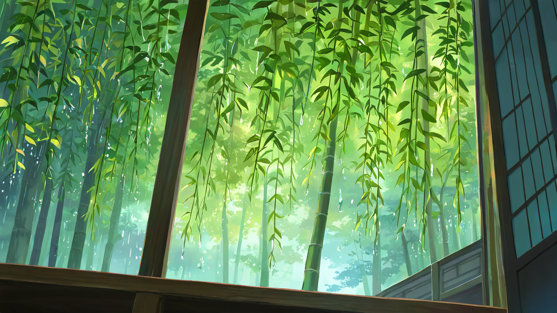 rainy porch engawa lofi wallpaper