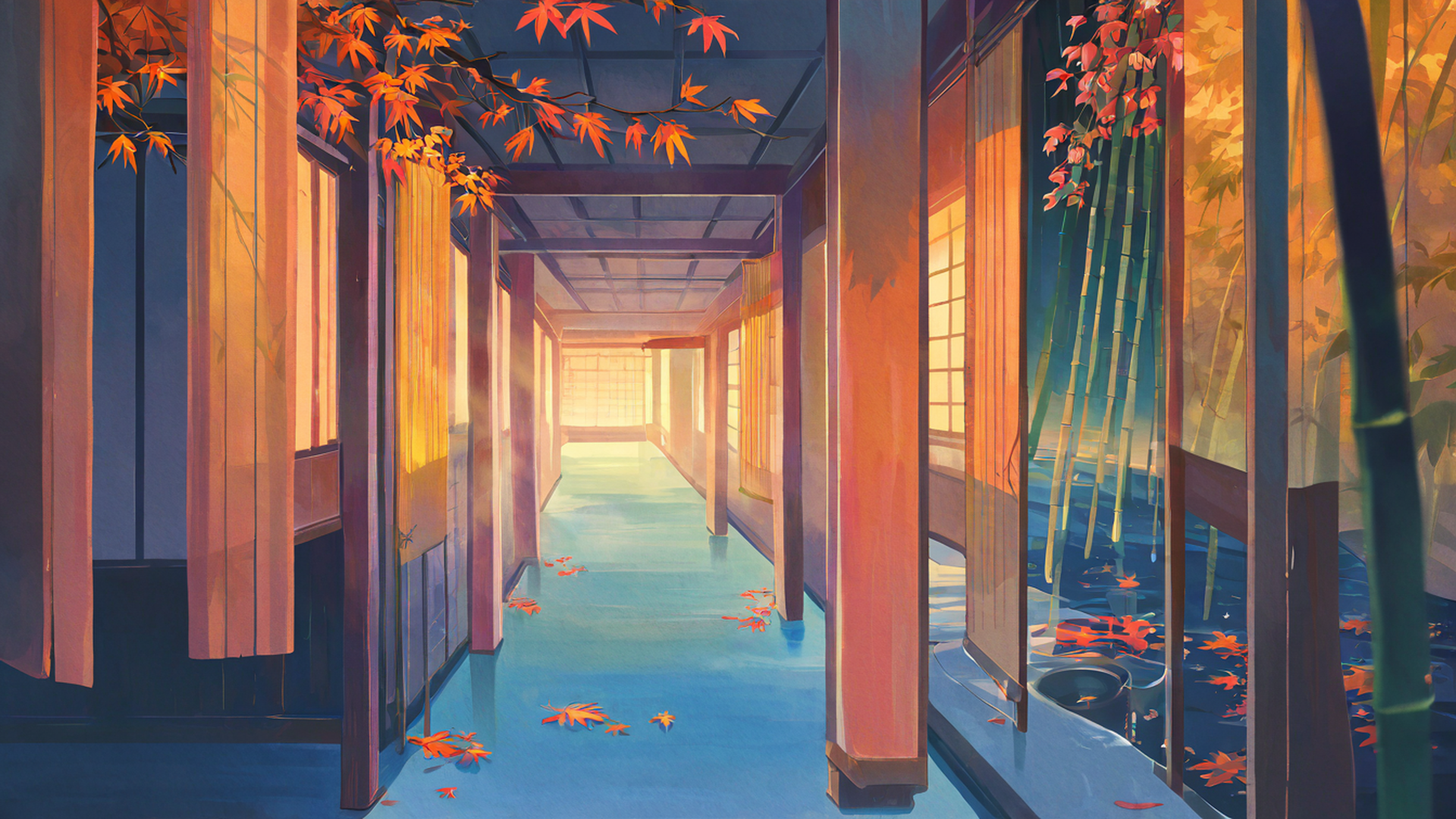 rainy porch engawa lofi wallpaper