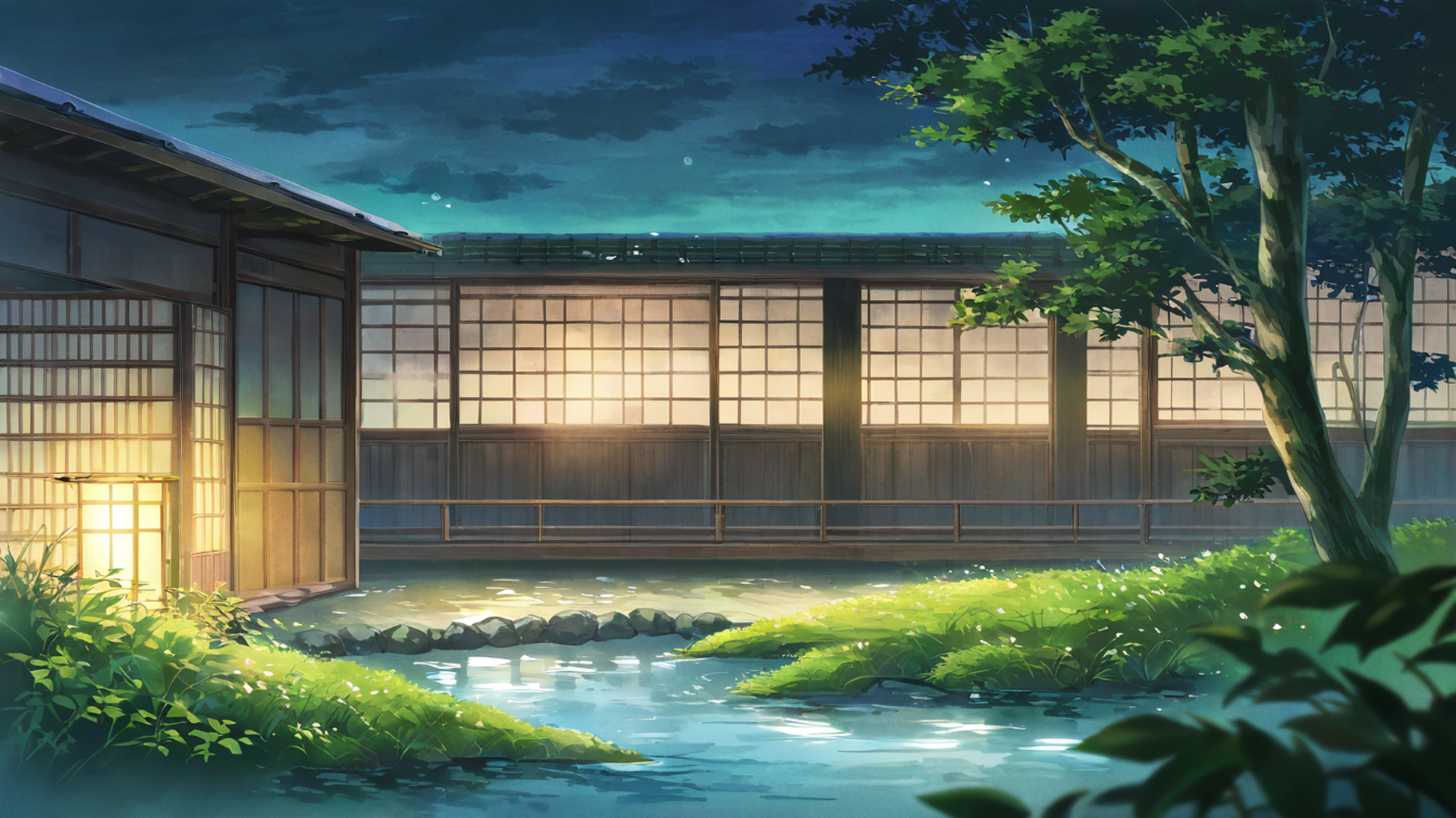 rainy porch engawa lofi wallpaper