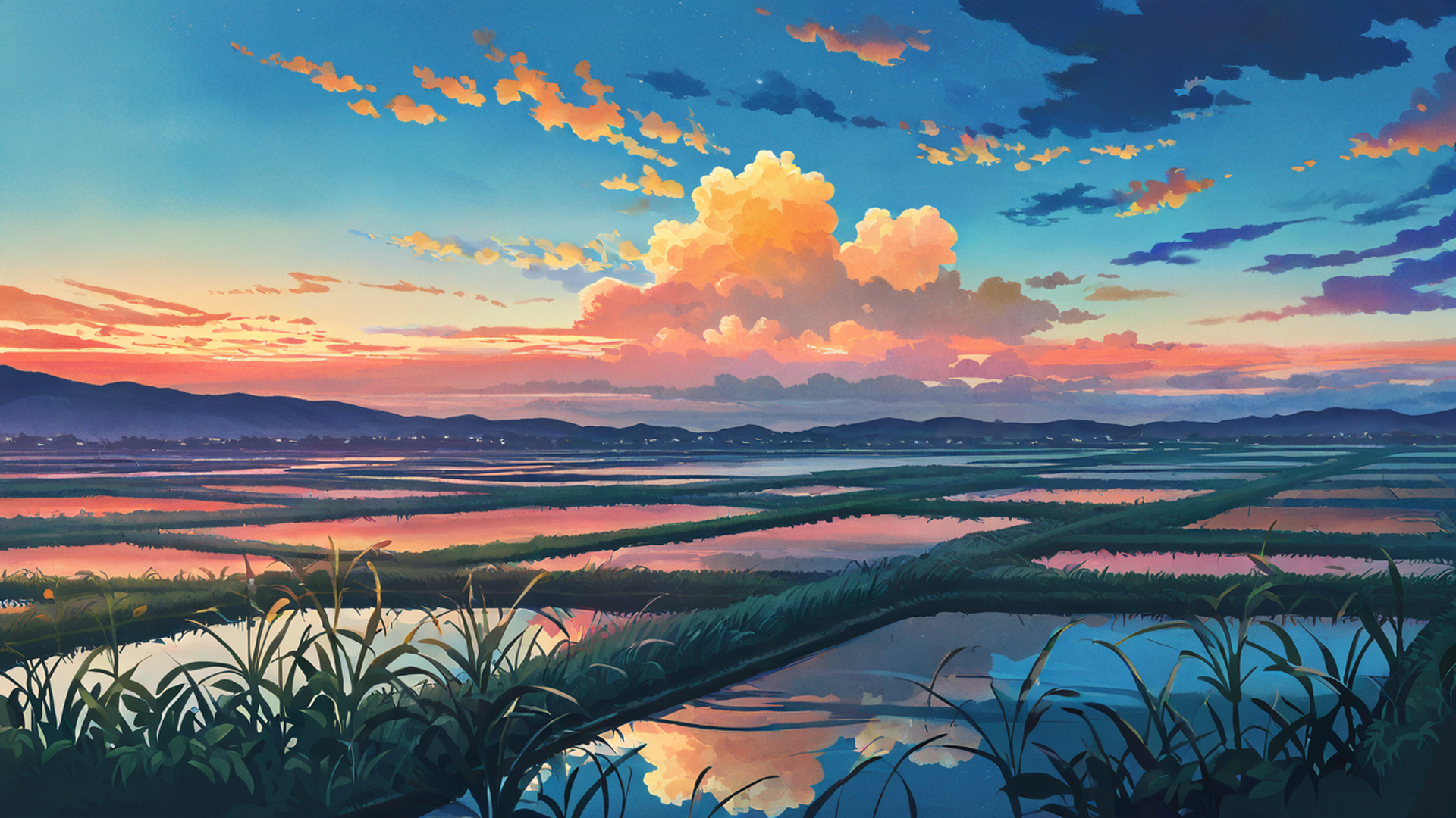 Rice Fields Summer Rice Fields Summer 0052526434 lofi anime wallpaper free download