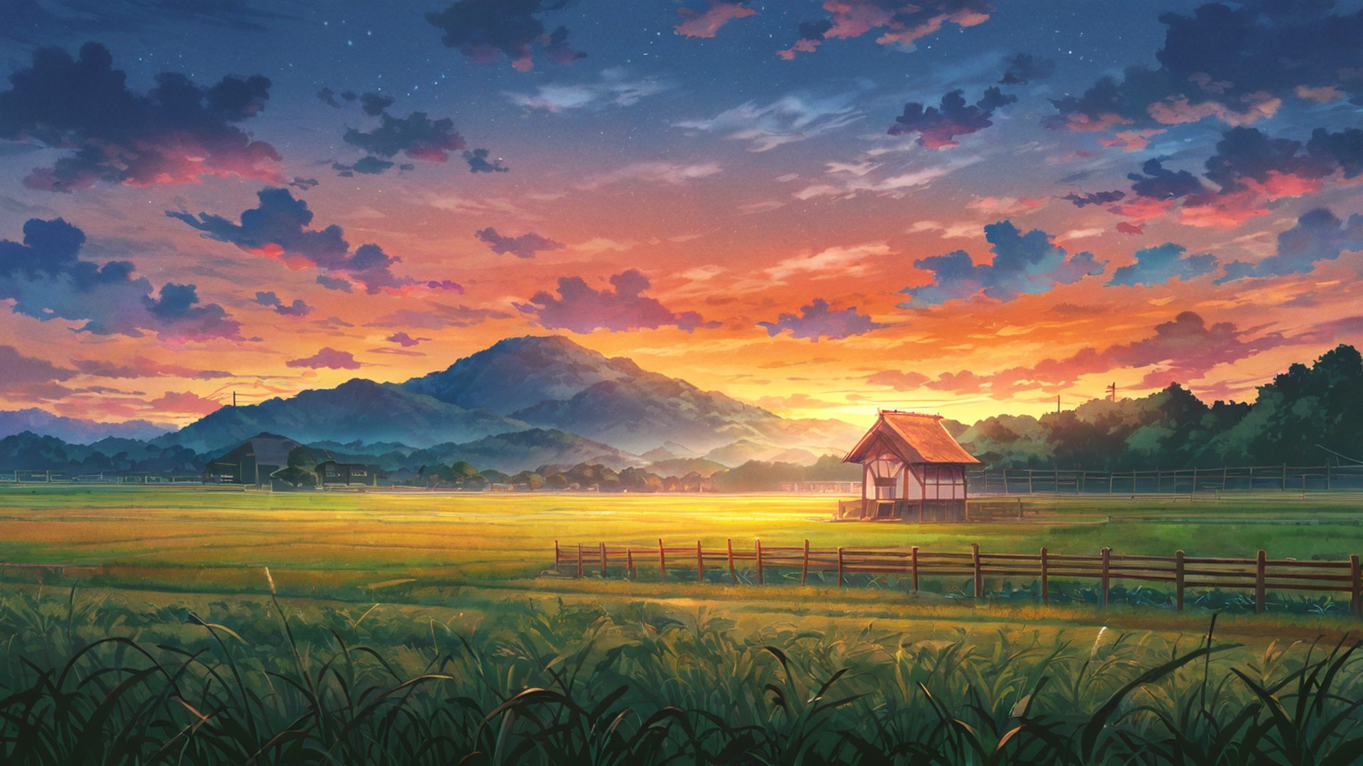 rice fields summer lofi wallpaper