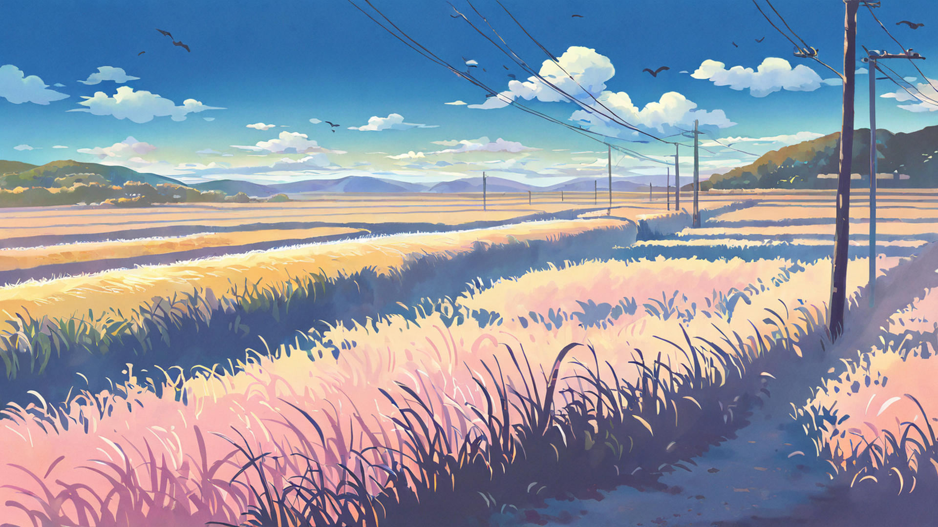 rice fields summer lofi wallpaper