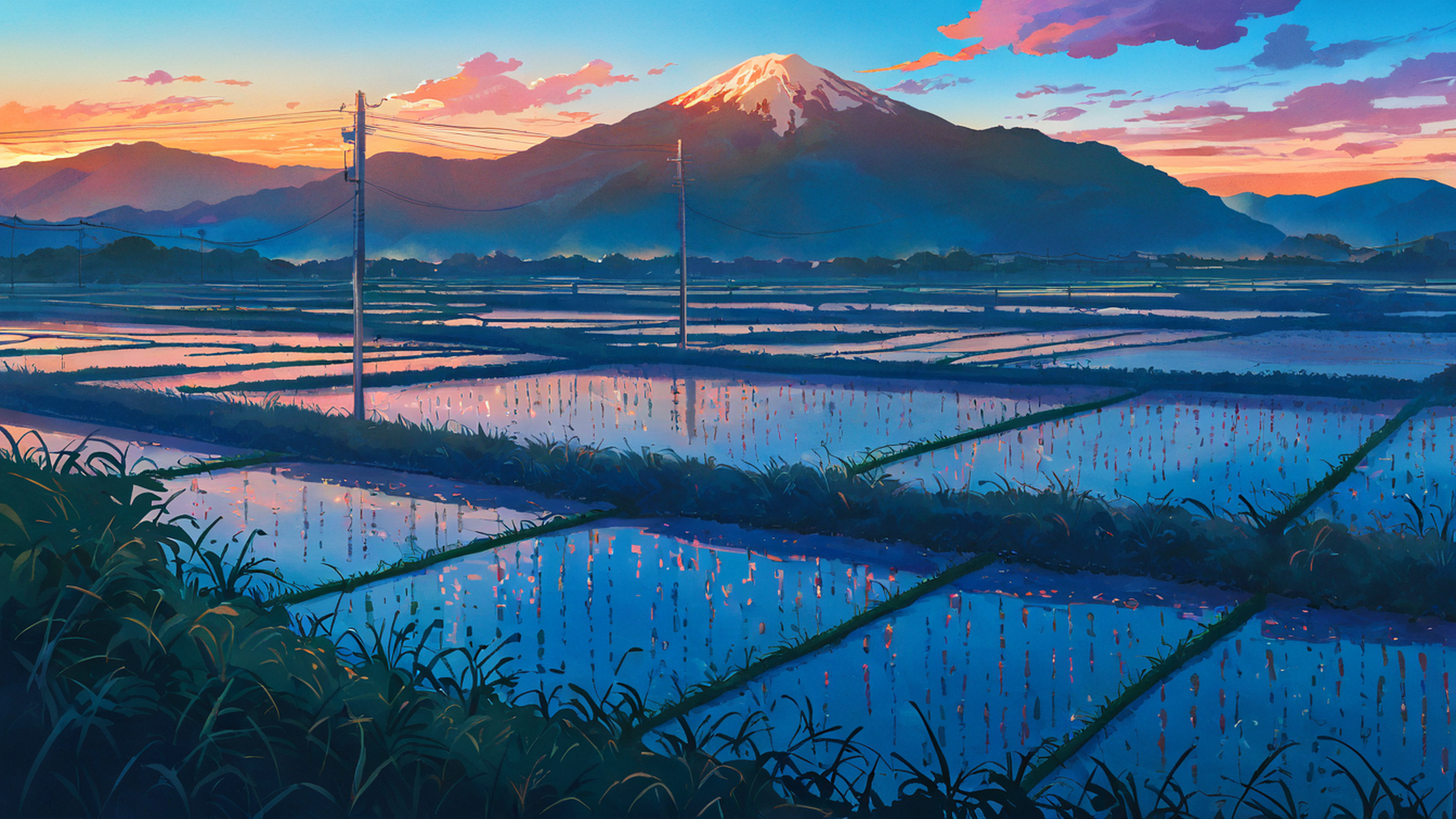rice fields summer lofi wallpaper