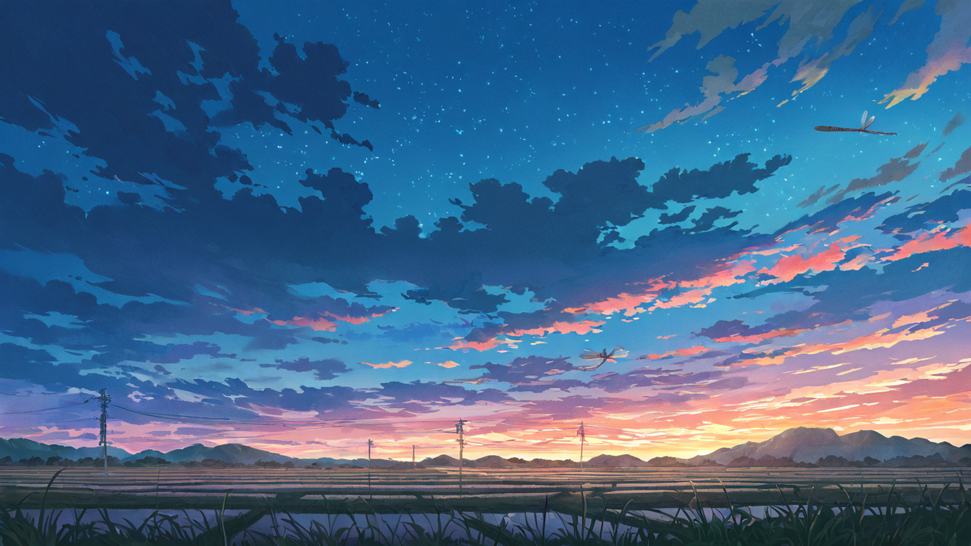 rice fields summer lofi wallpaper