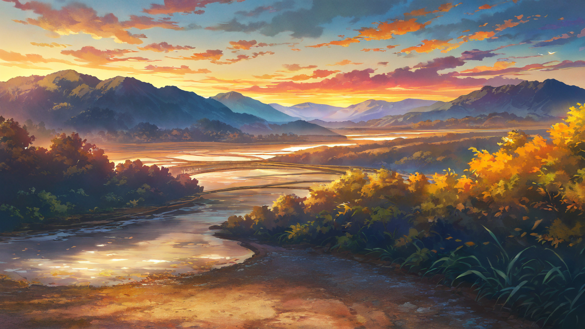 rice fields summer lofi wallpaper