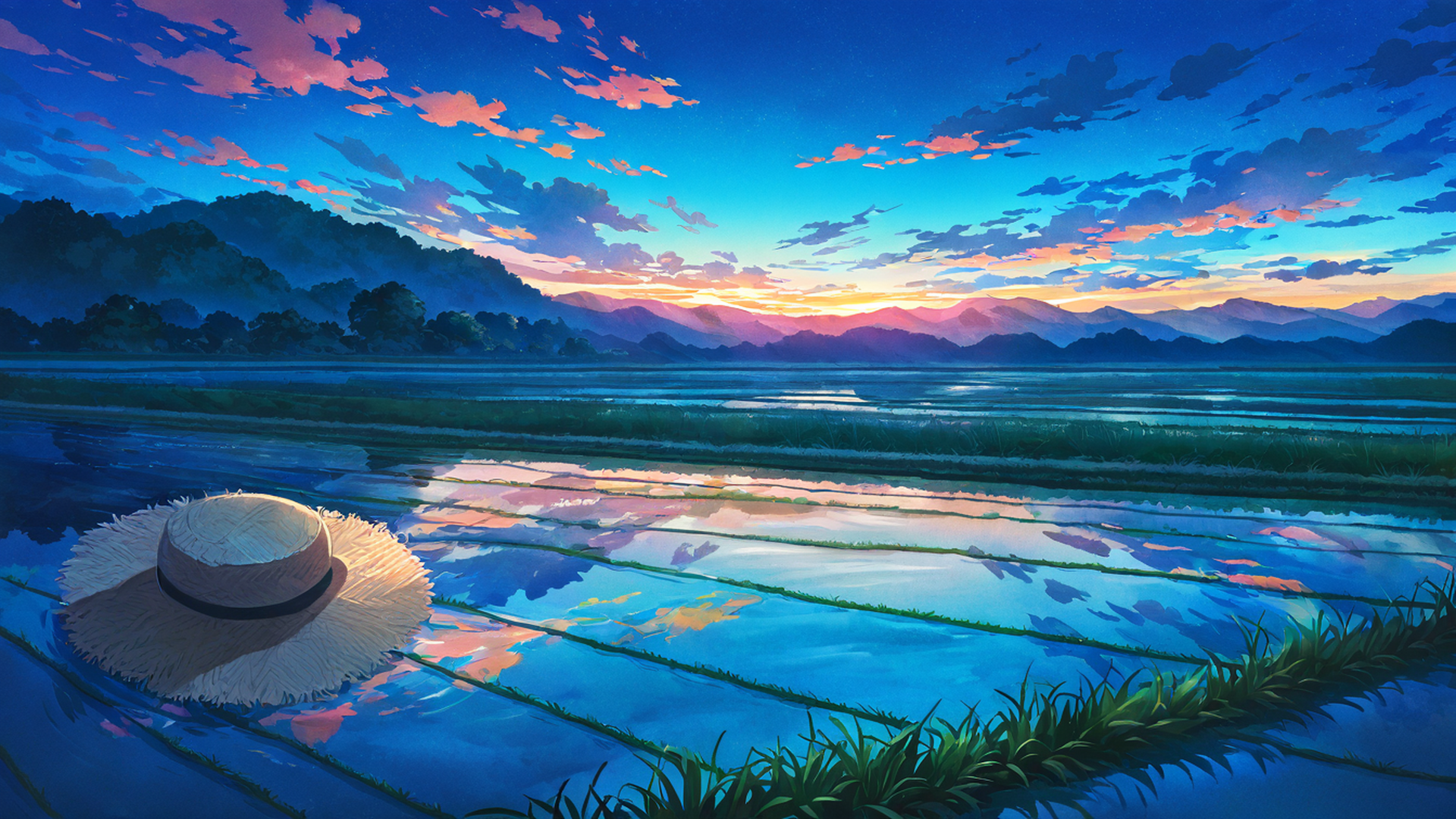 rice fields summer lofi wallpaper