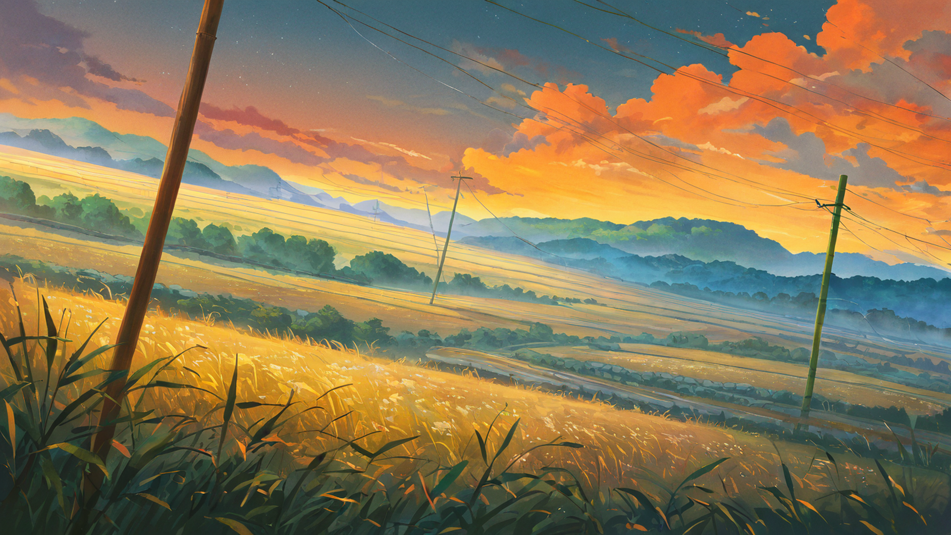 rice fields summer lofi wallpaper