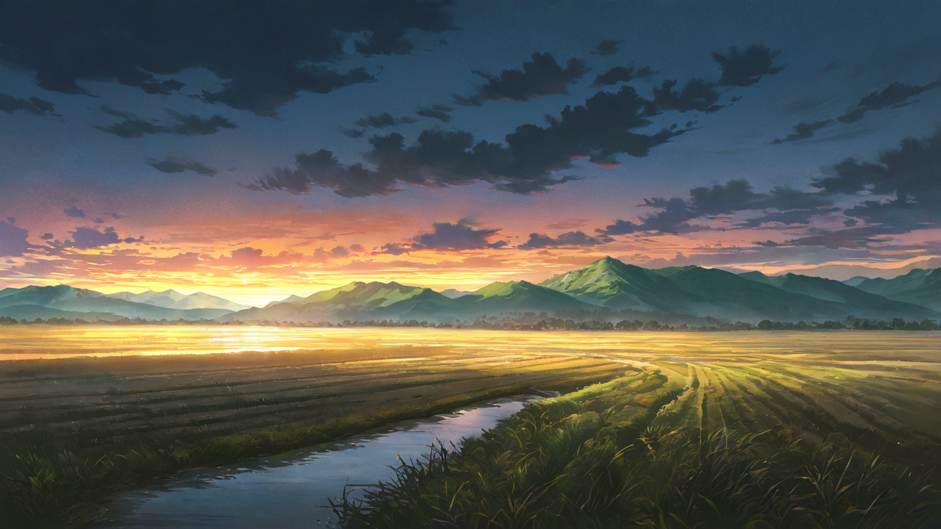 Rice Fields Summer Rice Fields Summer 0299088700 lofi anime wallpaper free download