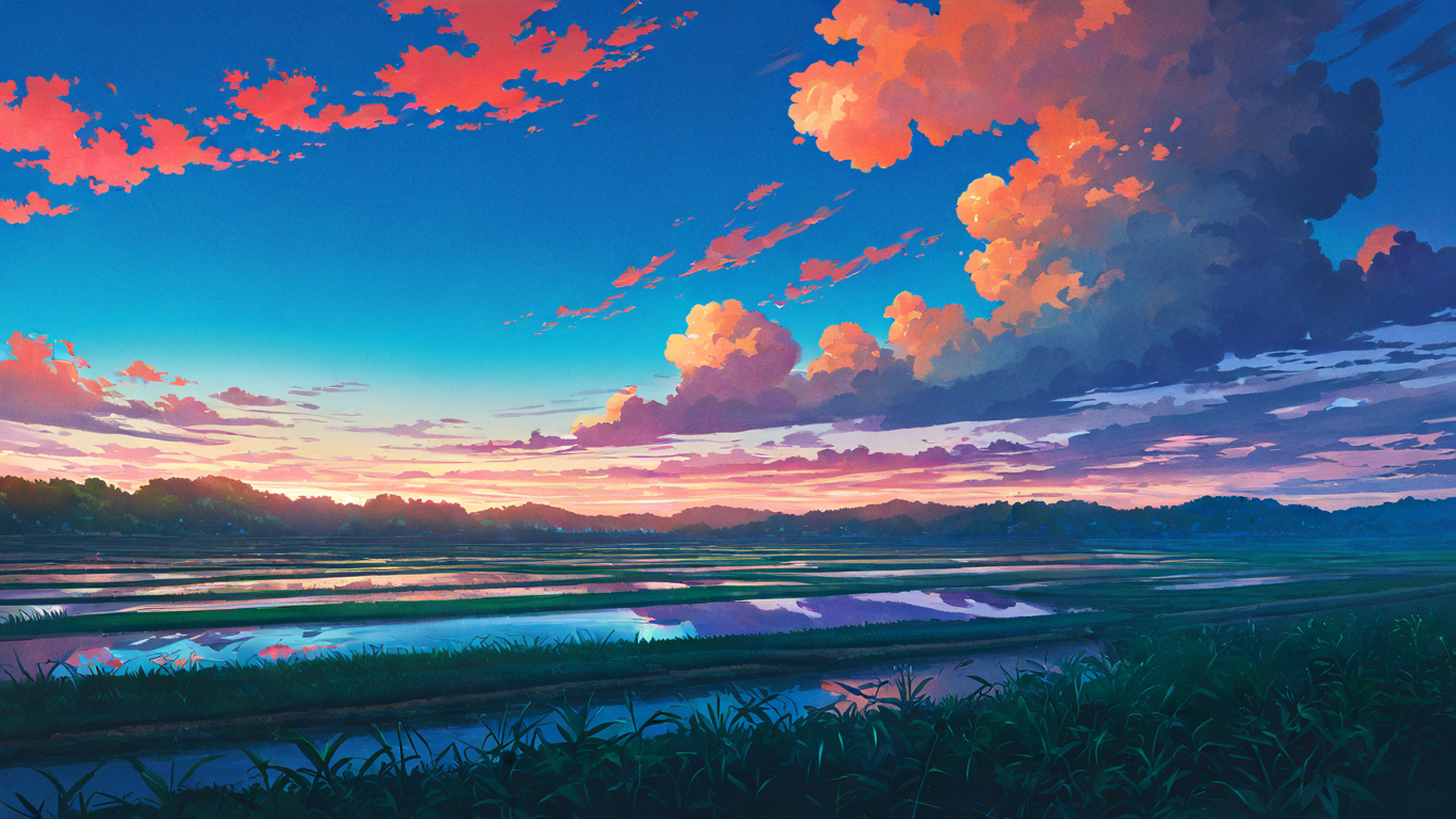rice fields summer lofi wallpaper