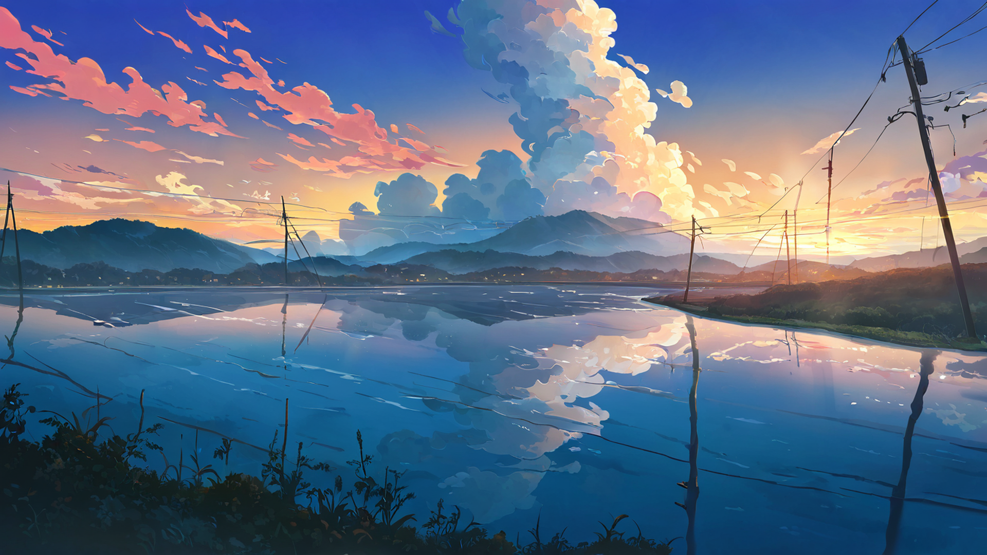 rice fields summer lofi wallpaper