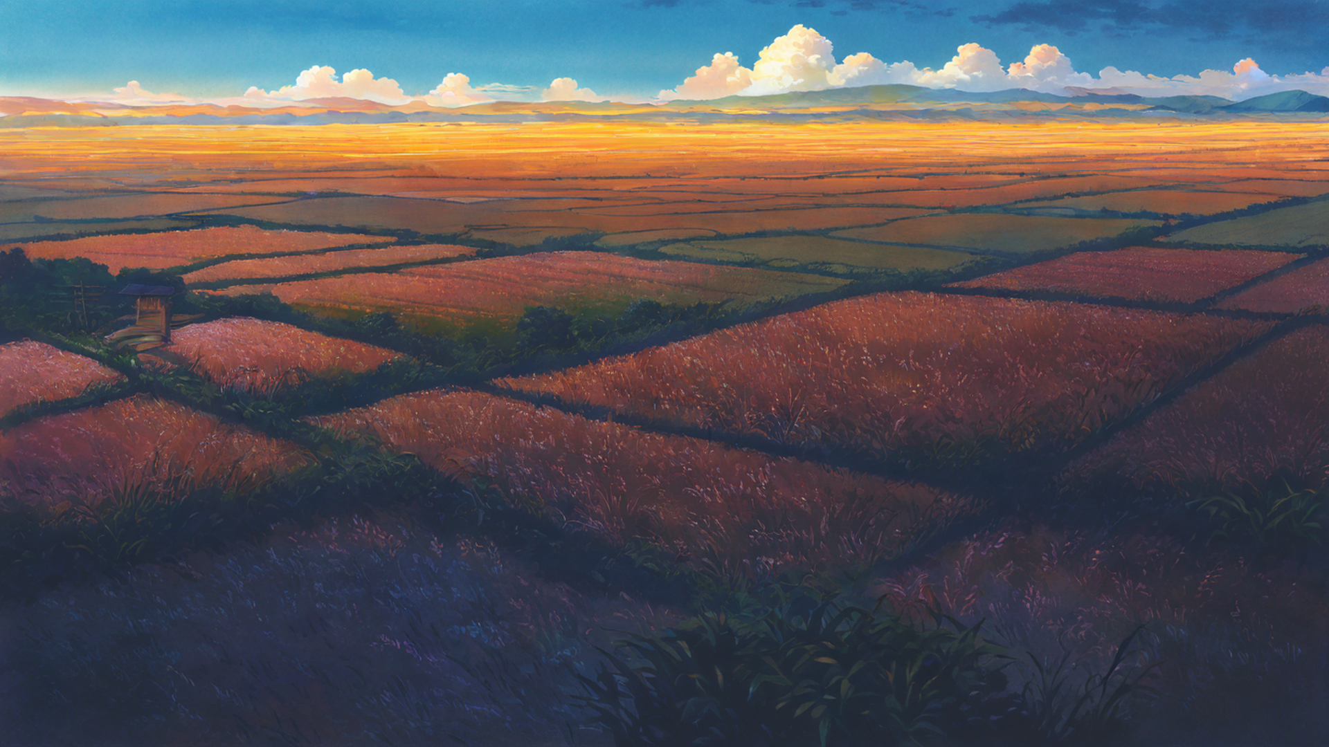 rice fields summer lofi wallpaper