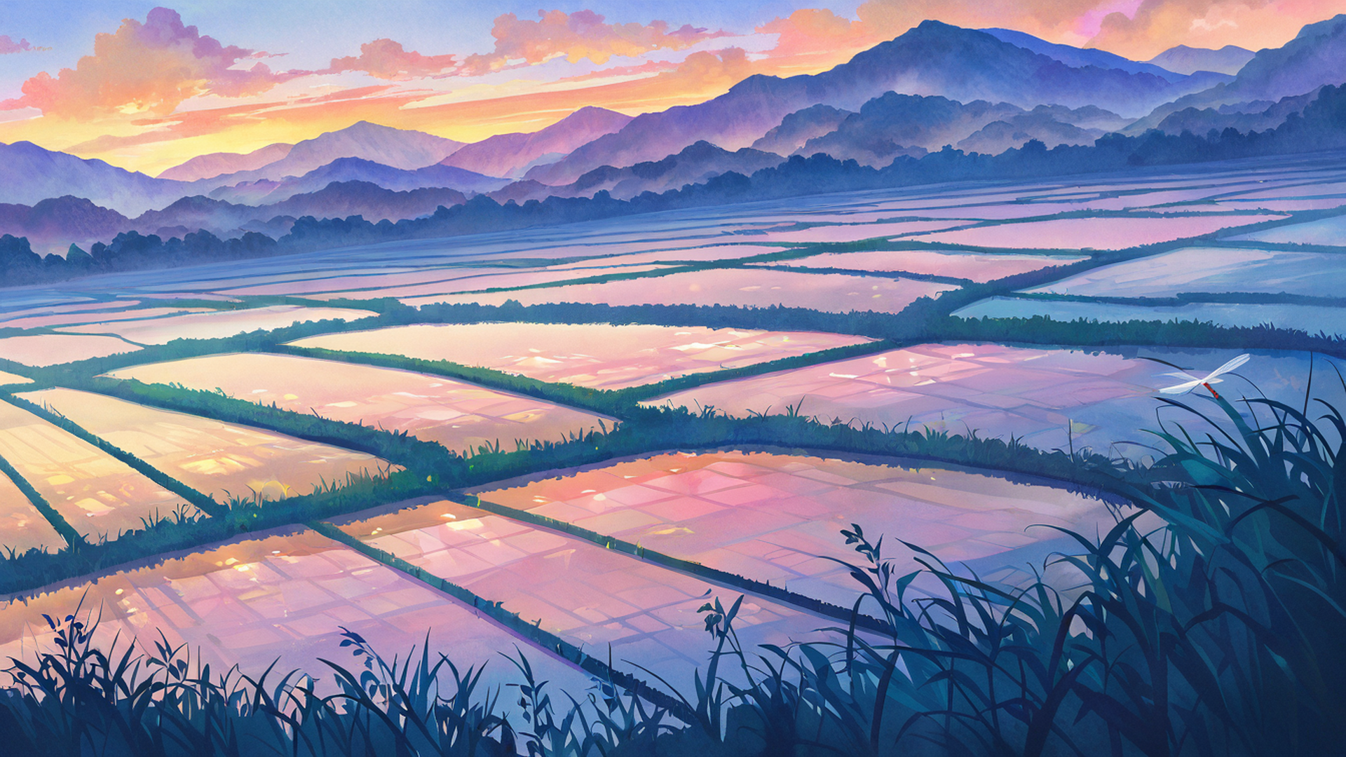 Rice Fields Summer Rice Fields Summer 0341696460 lofi anime wallpaper free download