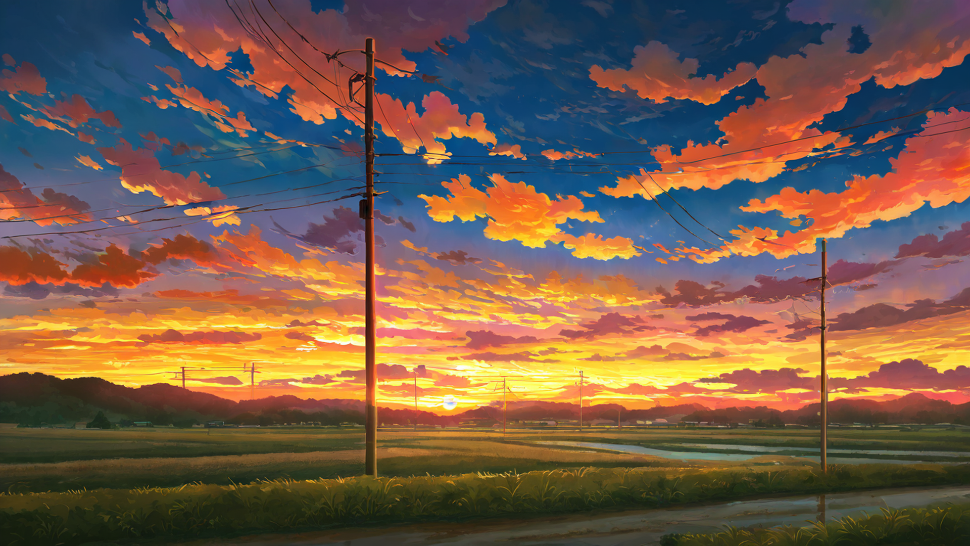 rice fields summer lofi wallpaper