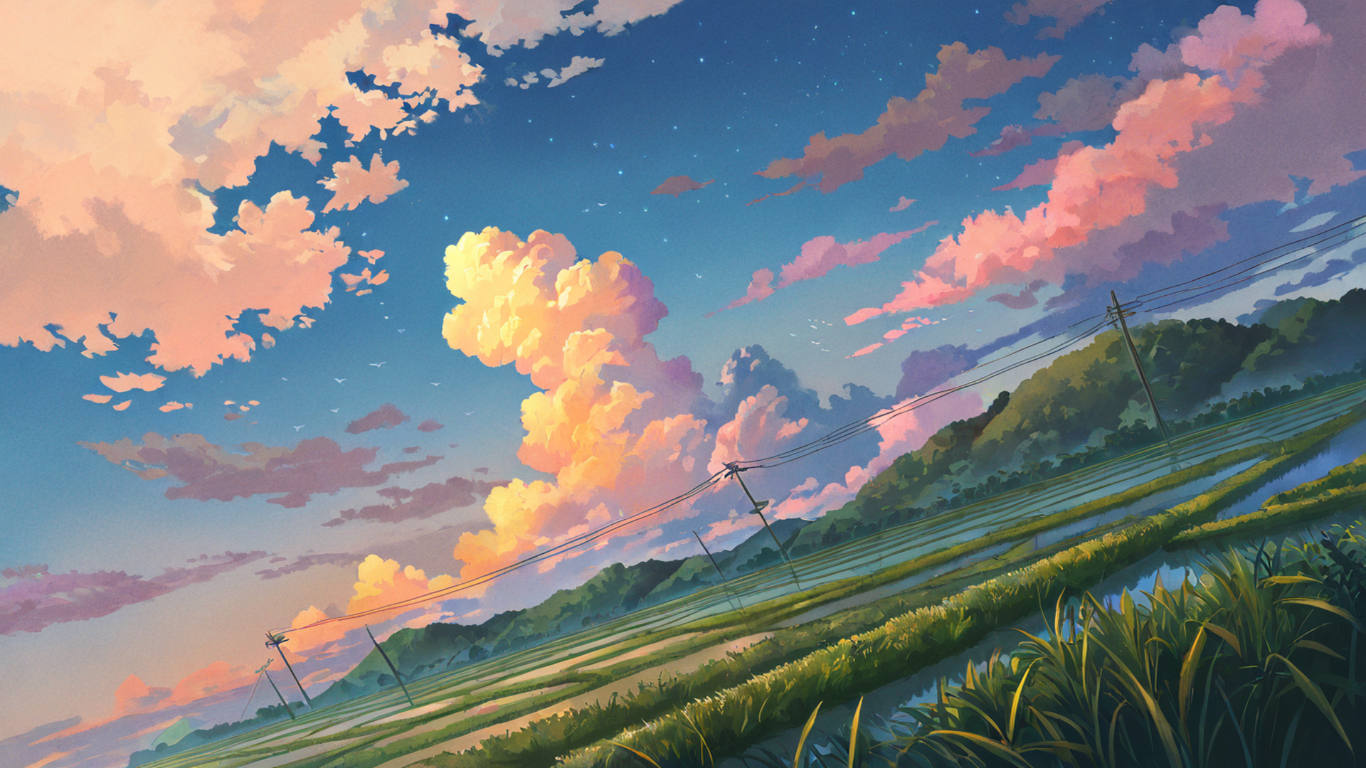 rice fields summer lofi wallpaper