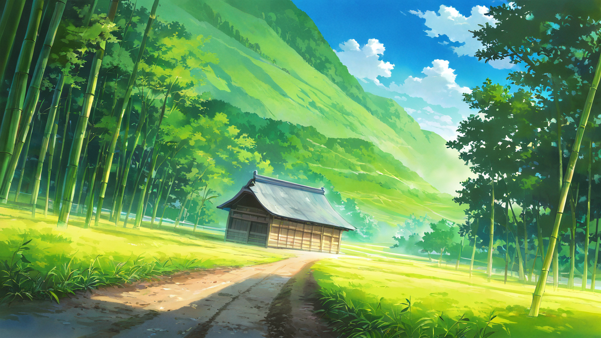 rice fields summer lofi wallpaper