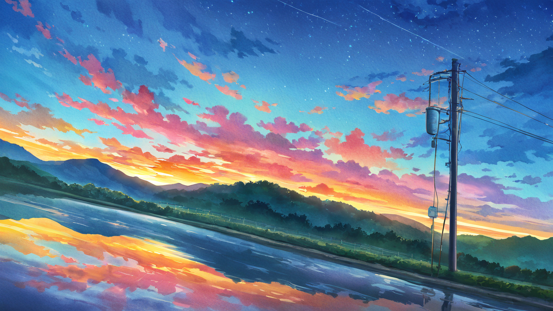 rice fields summer lofi wallpaper