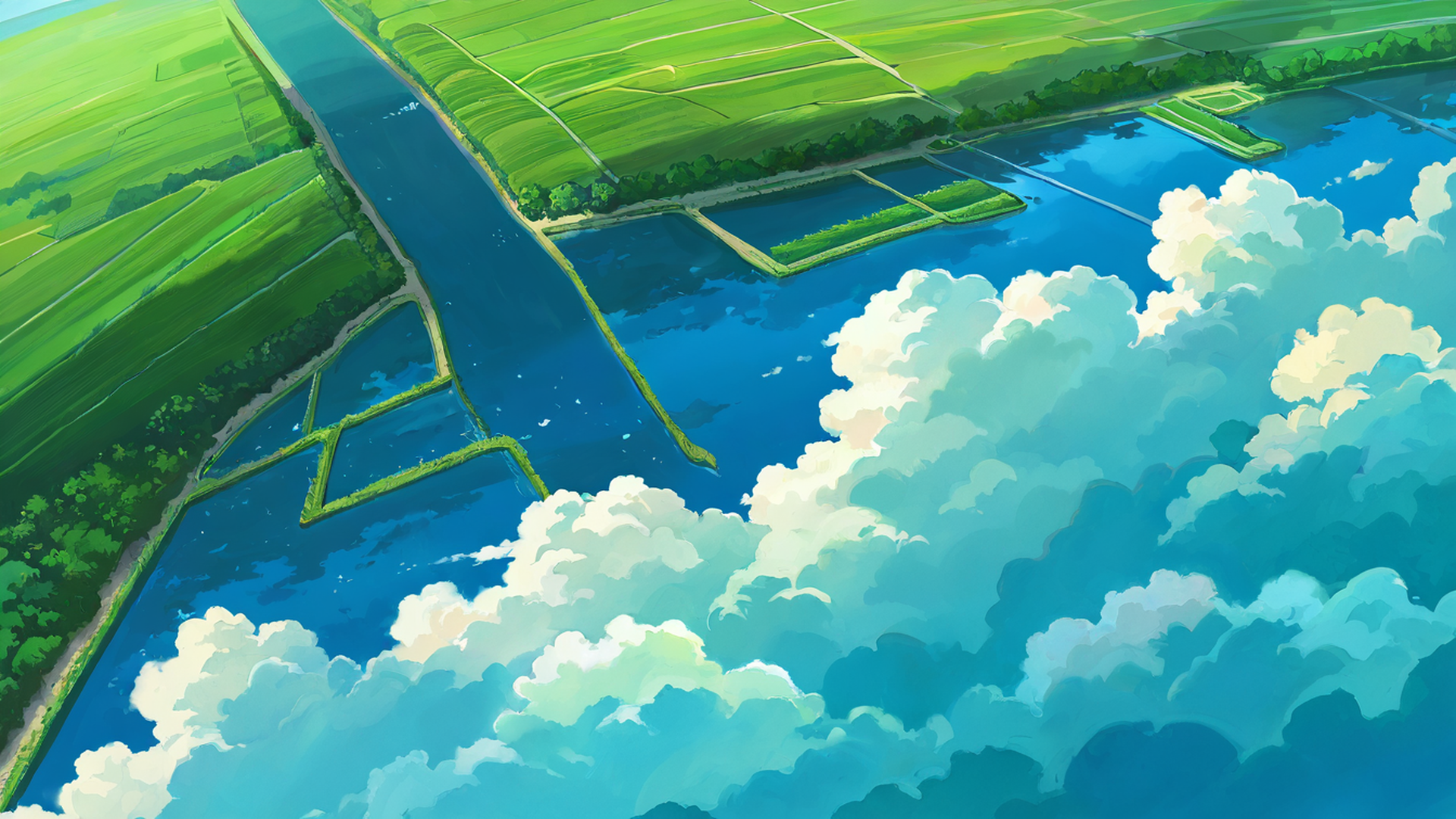 rice fields summer lofi wallpaper