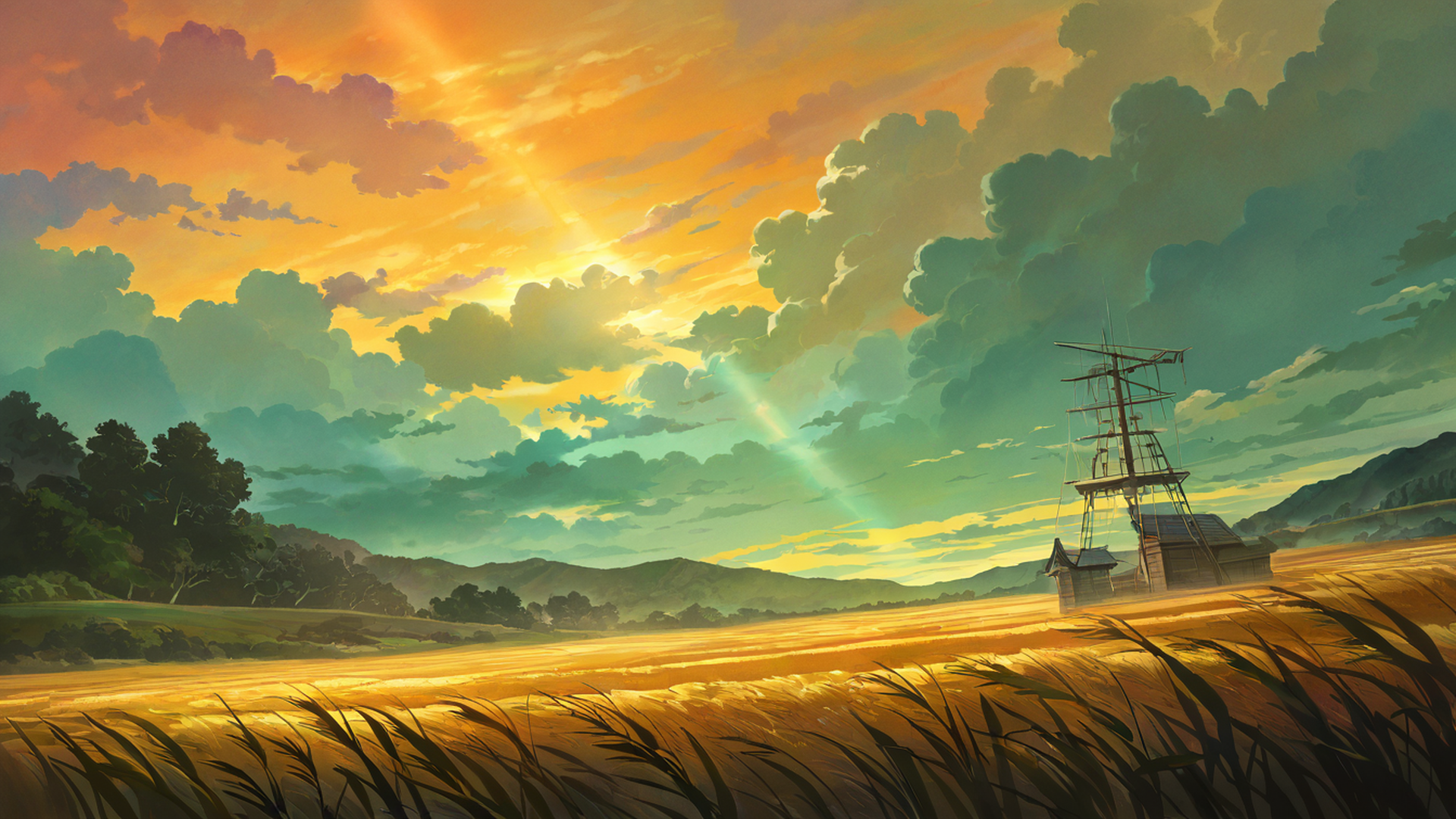 rice fields summer lofi wallpaper