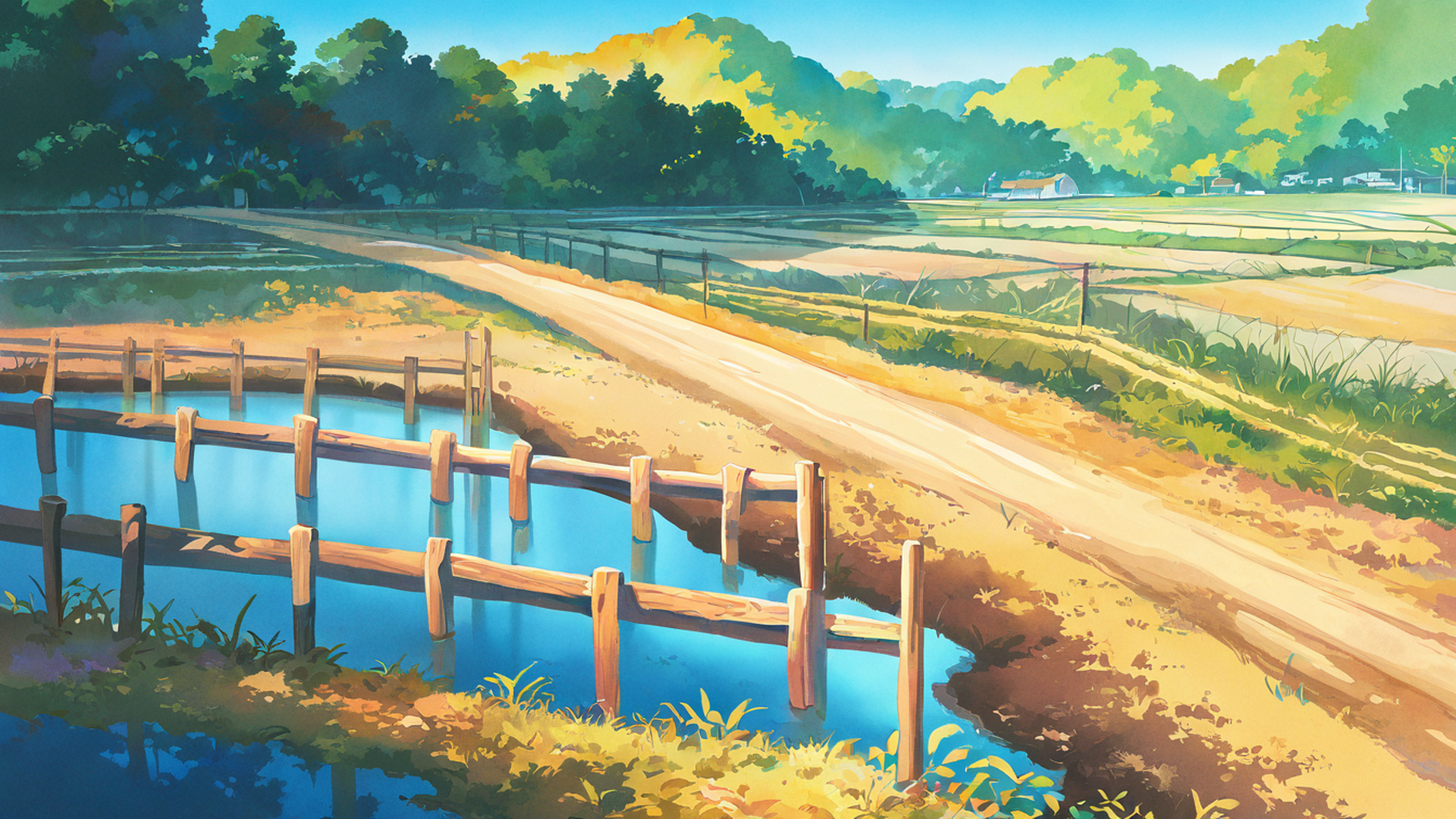 rice fields summer lofi wallpaper