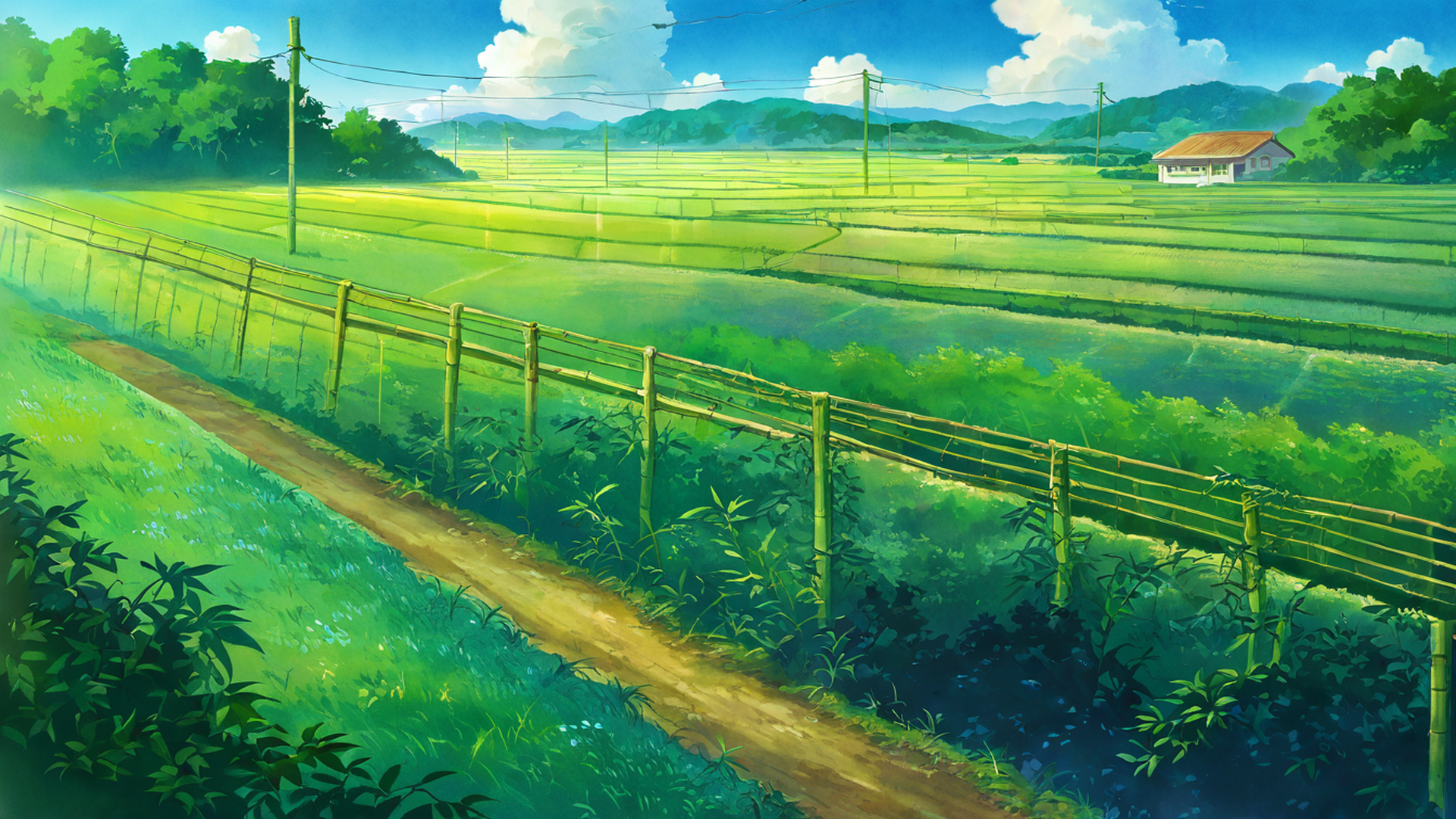 rice fields summer lofi wallpaper