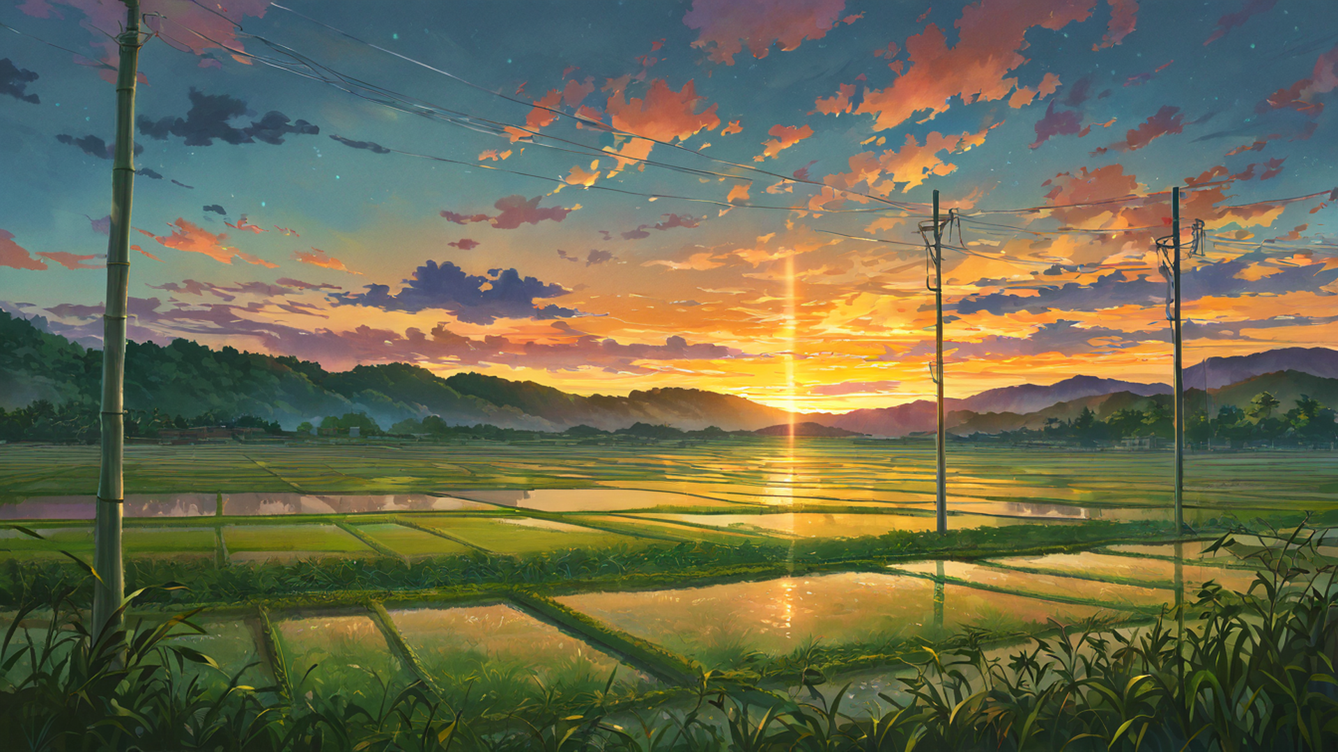 rice fields summer lofi wallpaper