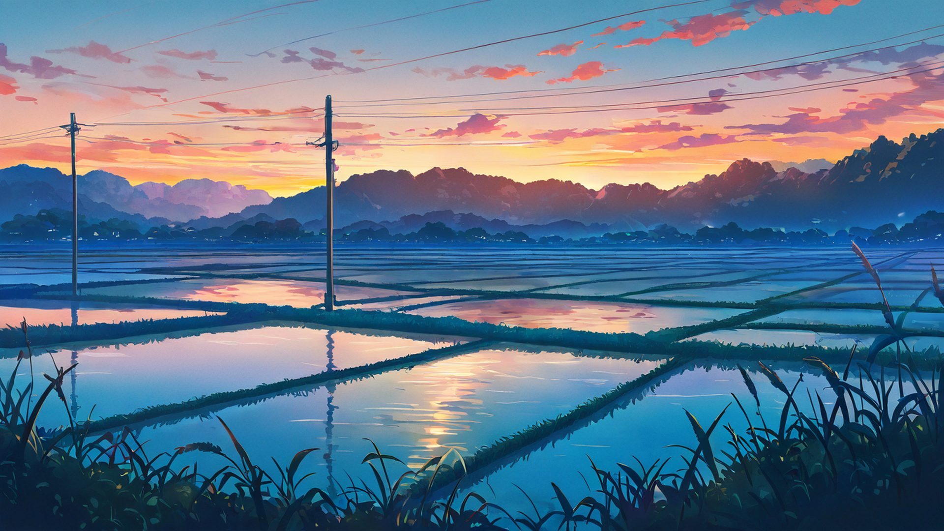 rice fields summer lofi wallpaper