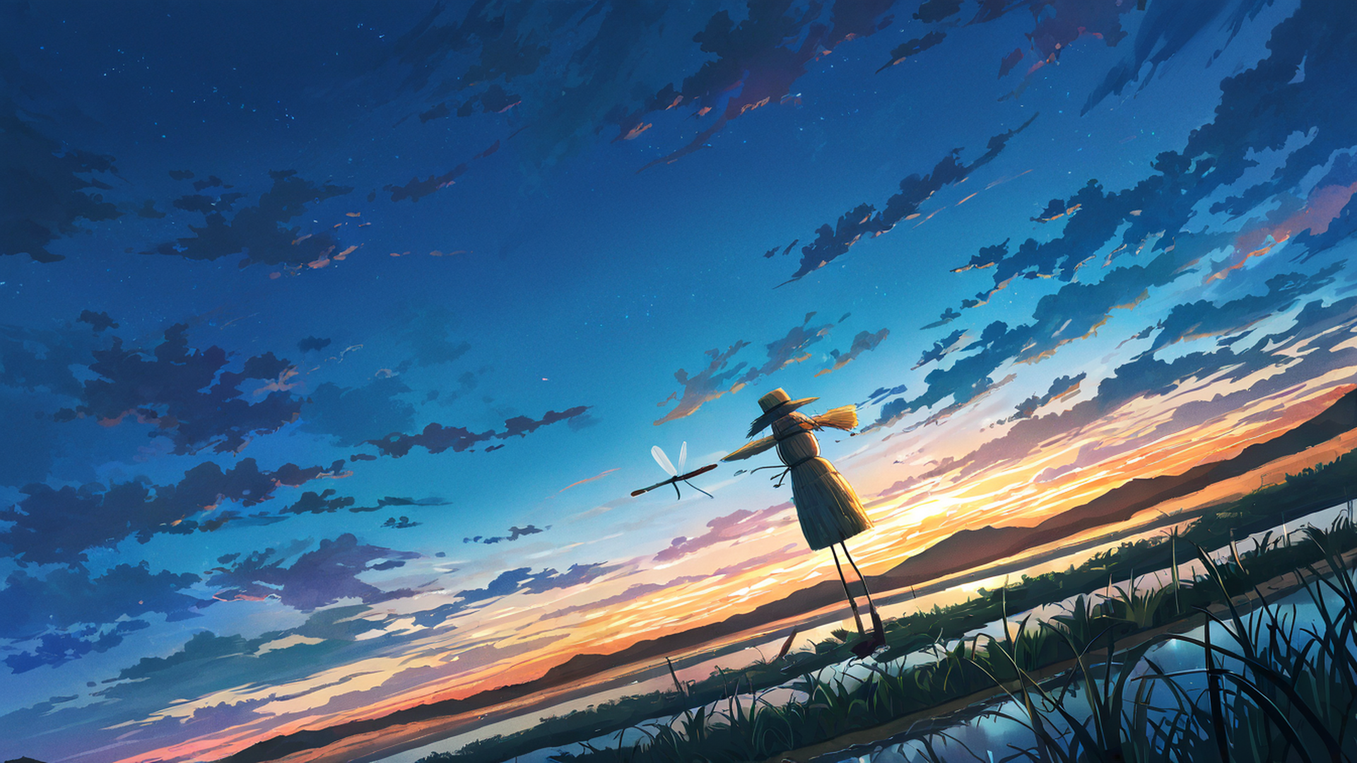 rice fields summer lofi wallpaper