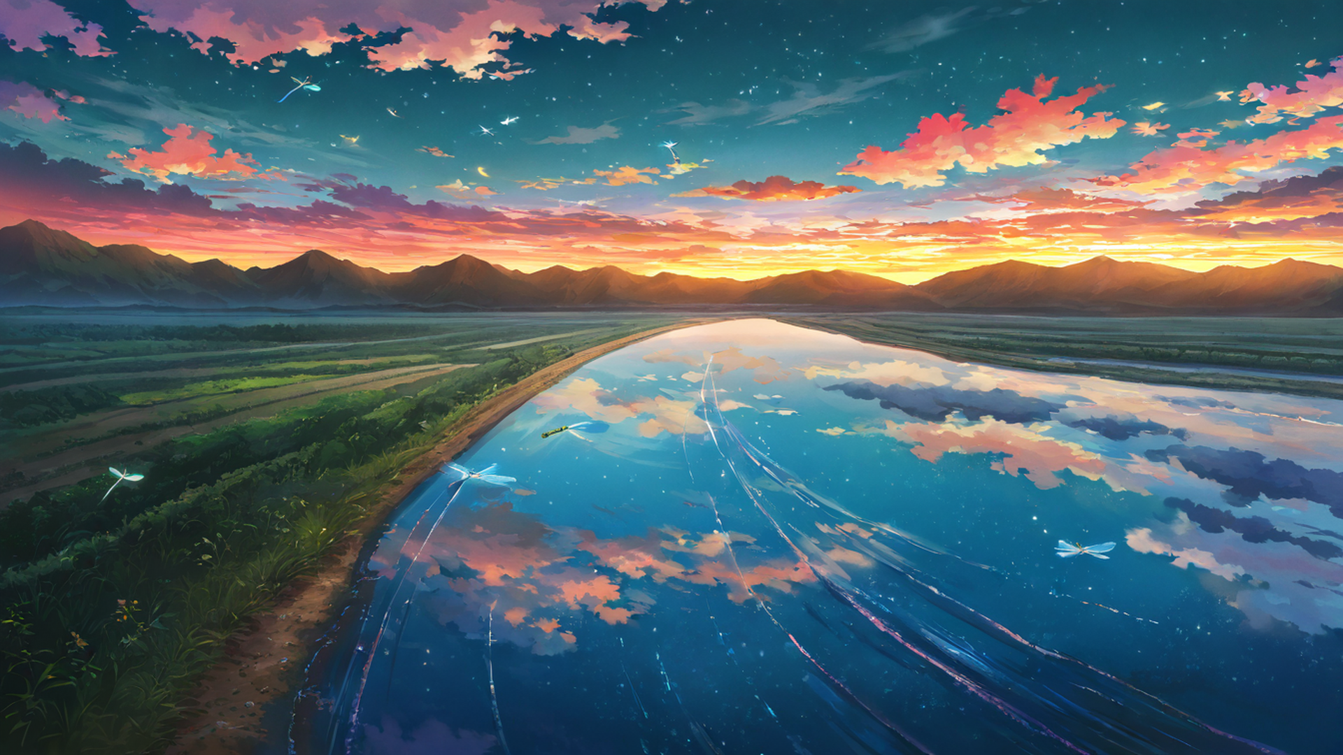 rice fields summer lofi wallpaper