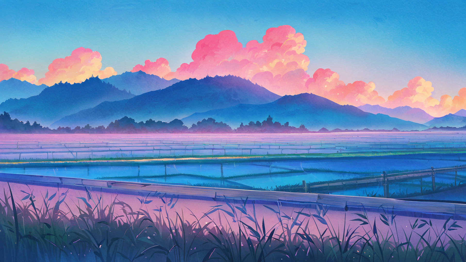 Rice Fields Summer Rice Fields Summer 0691723398 lofi anime wallpaper free download