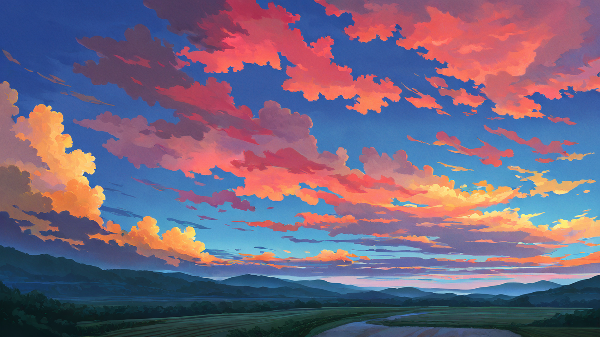 rice fields summer lofi wallpaper