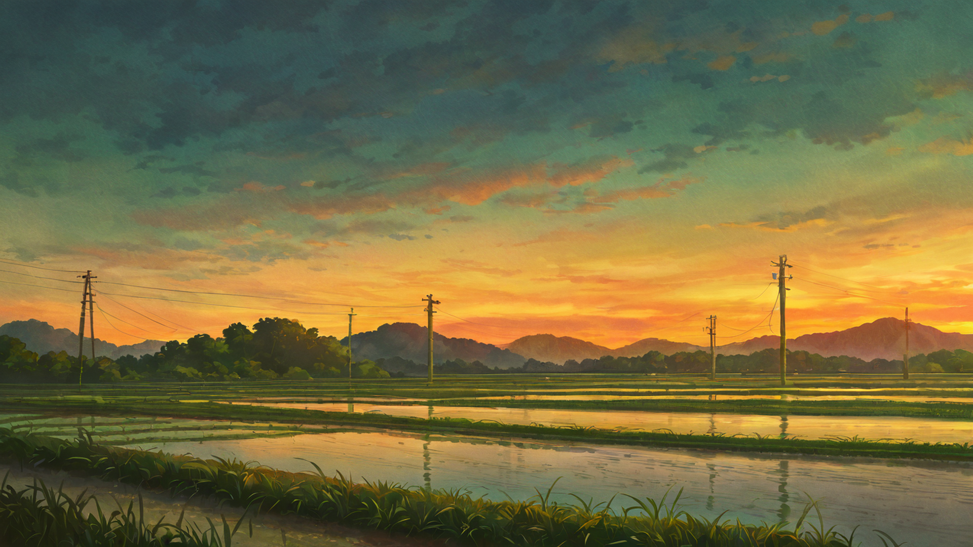 rice fields summer lofi wallpaper