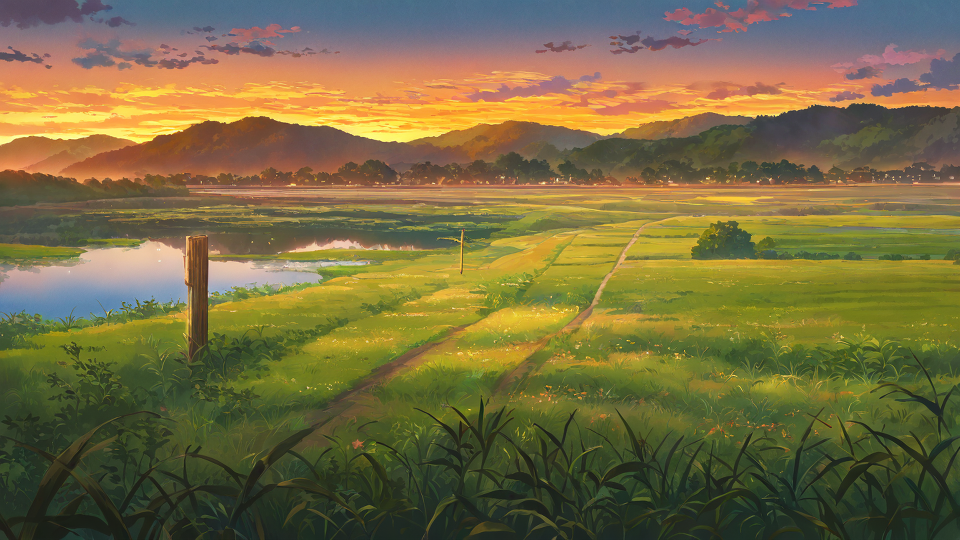 rice fields summer lofi wallpaper