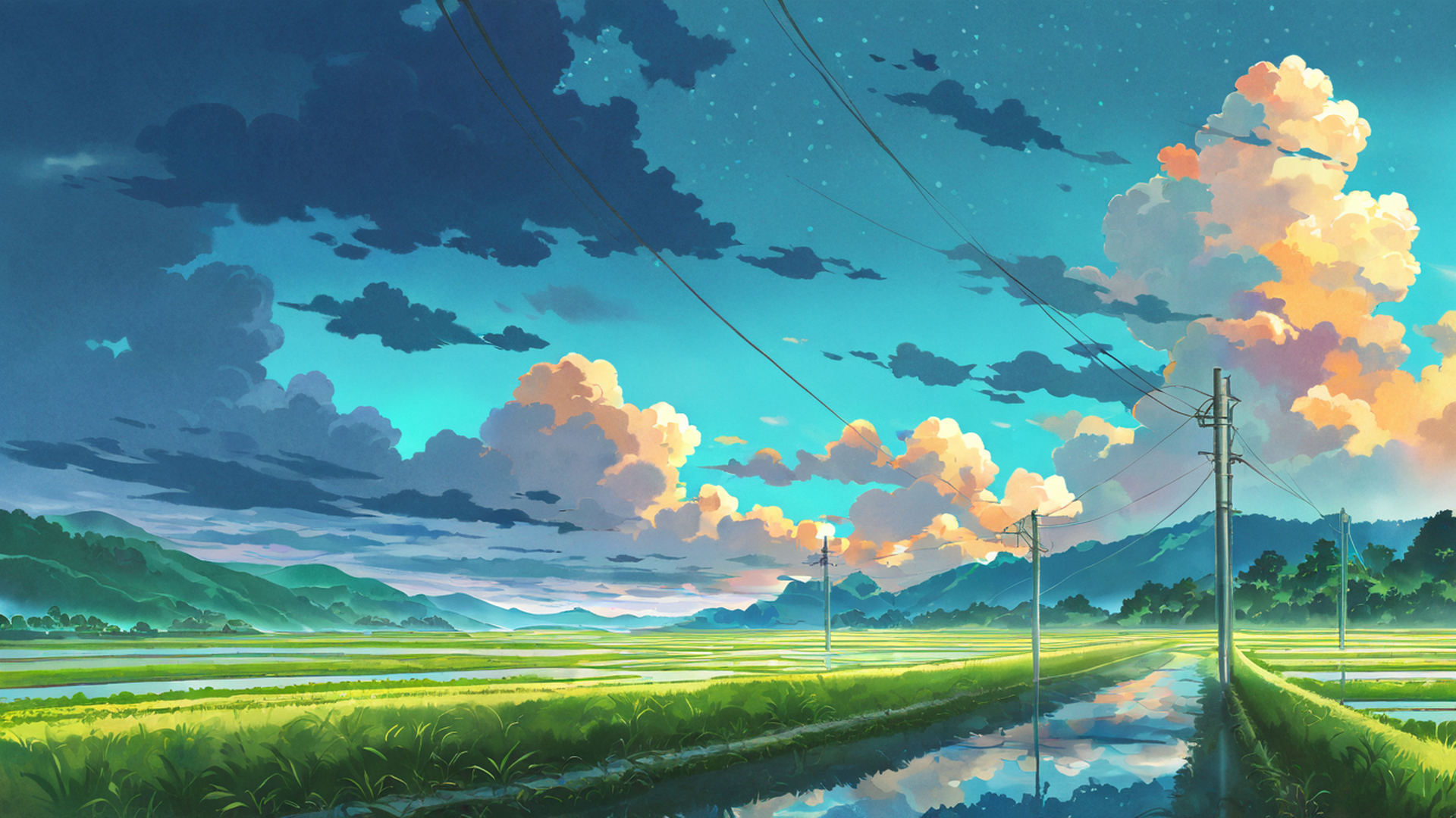 rice fields summer lofi wallpaper