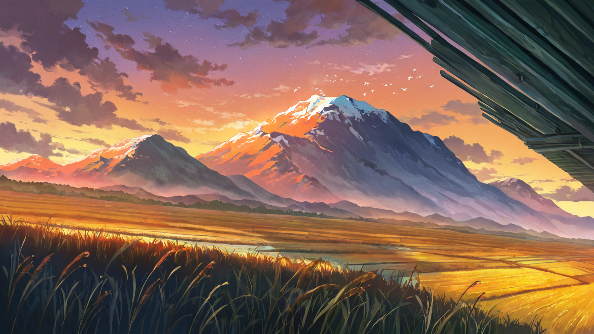 rice fields summer lofi wallpaper