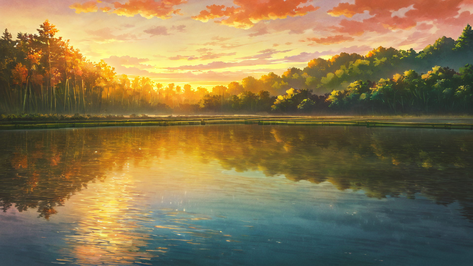 rice fields summer lofi wallpaper