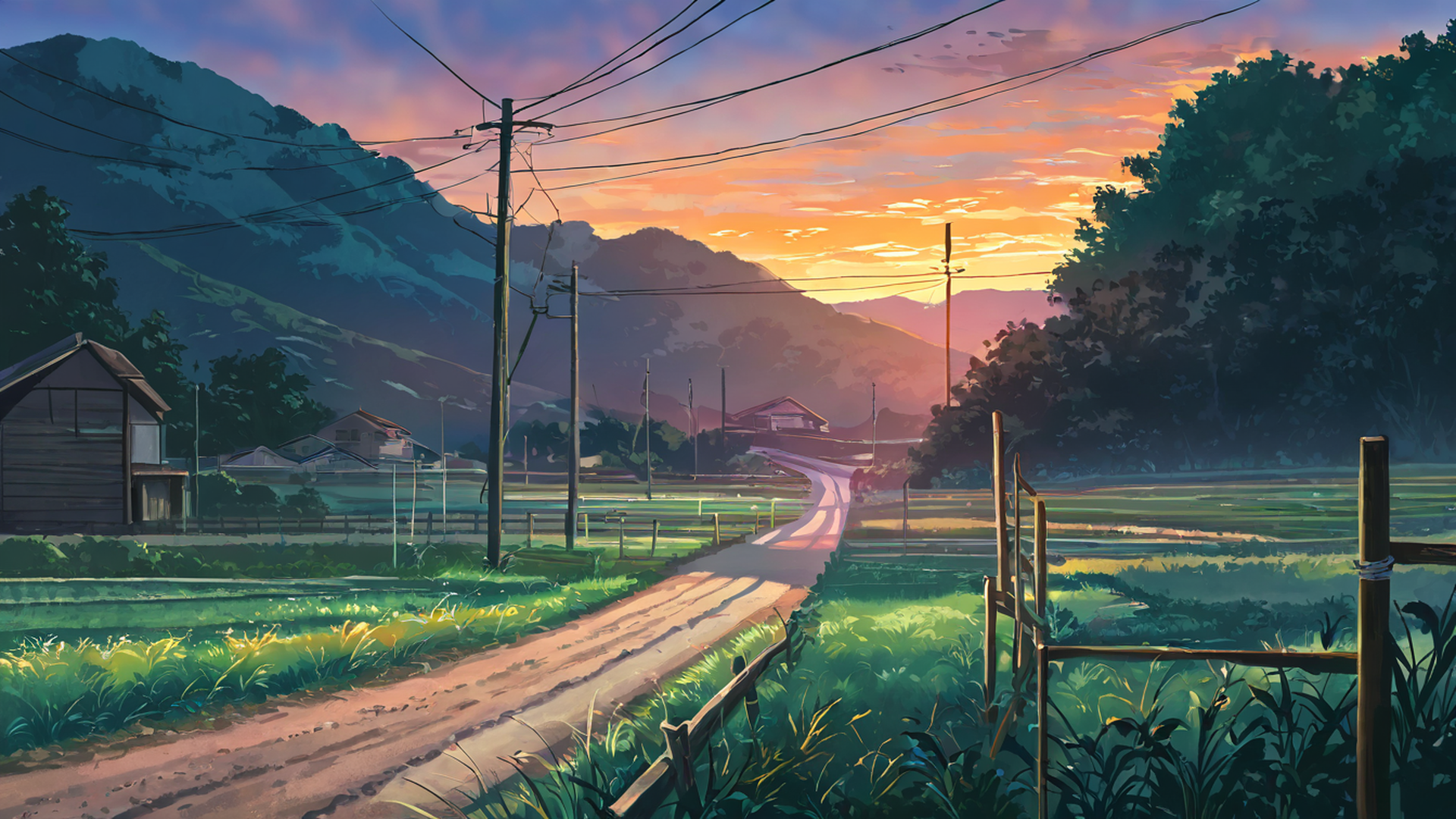 rice fields summer lofi wallpaper