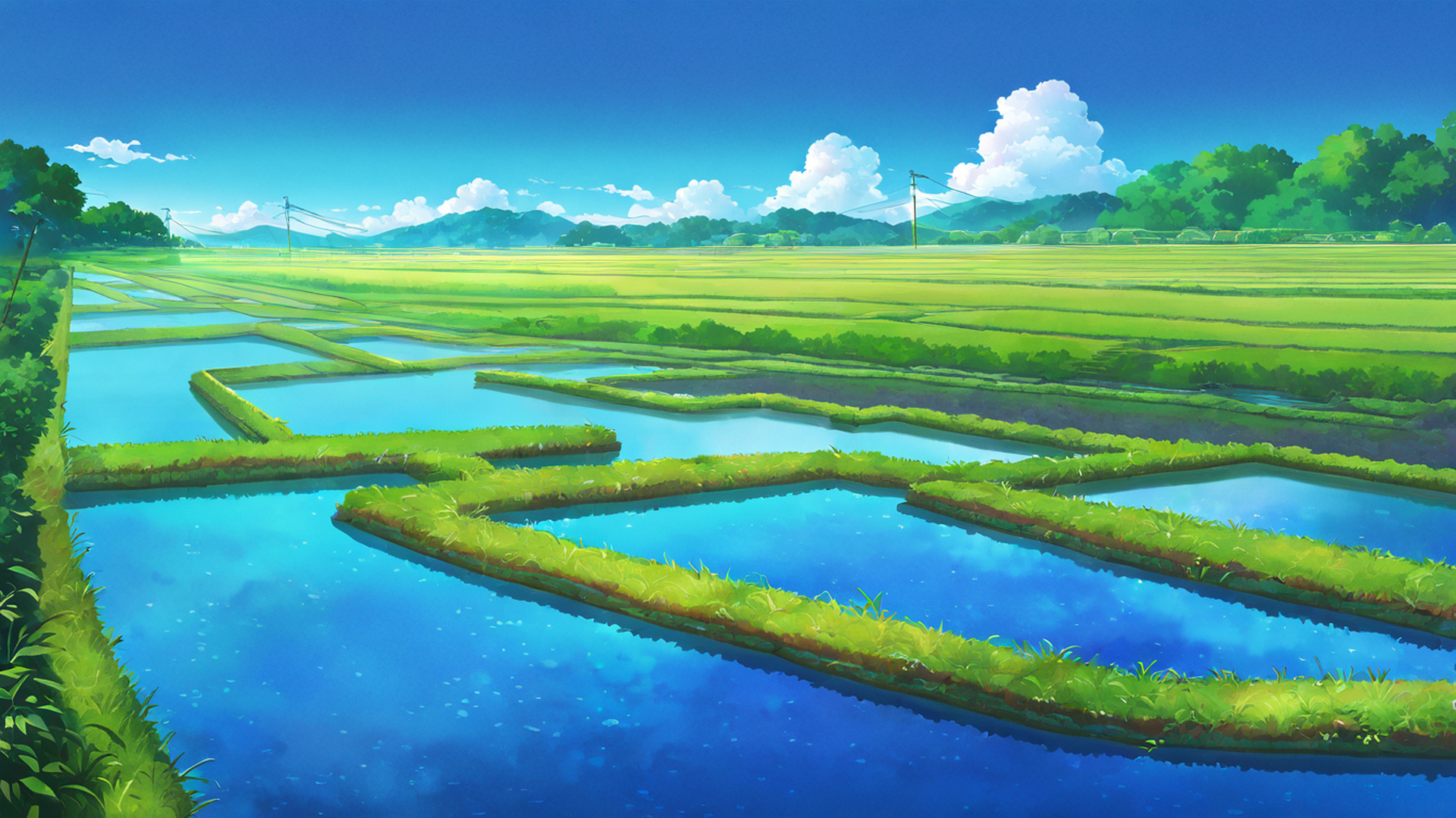 rice fields summer lofi wallpaper