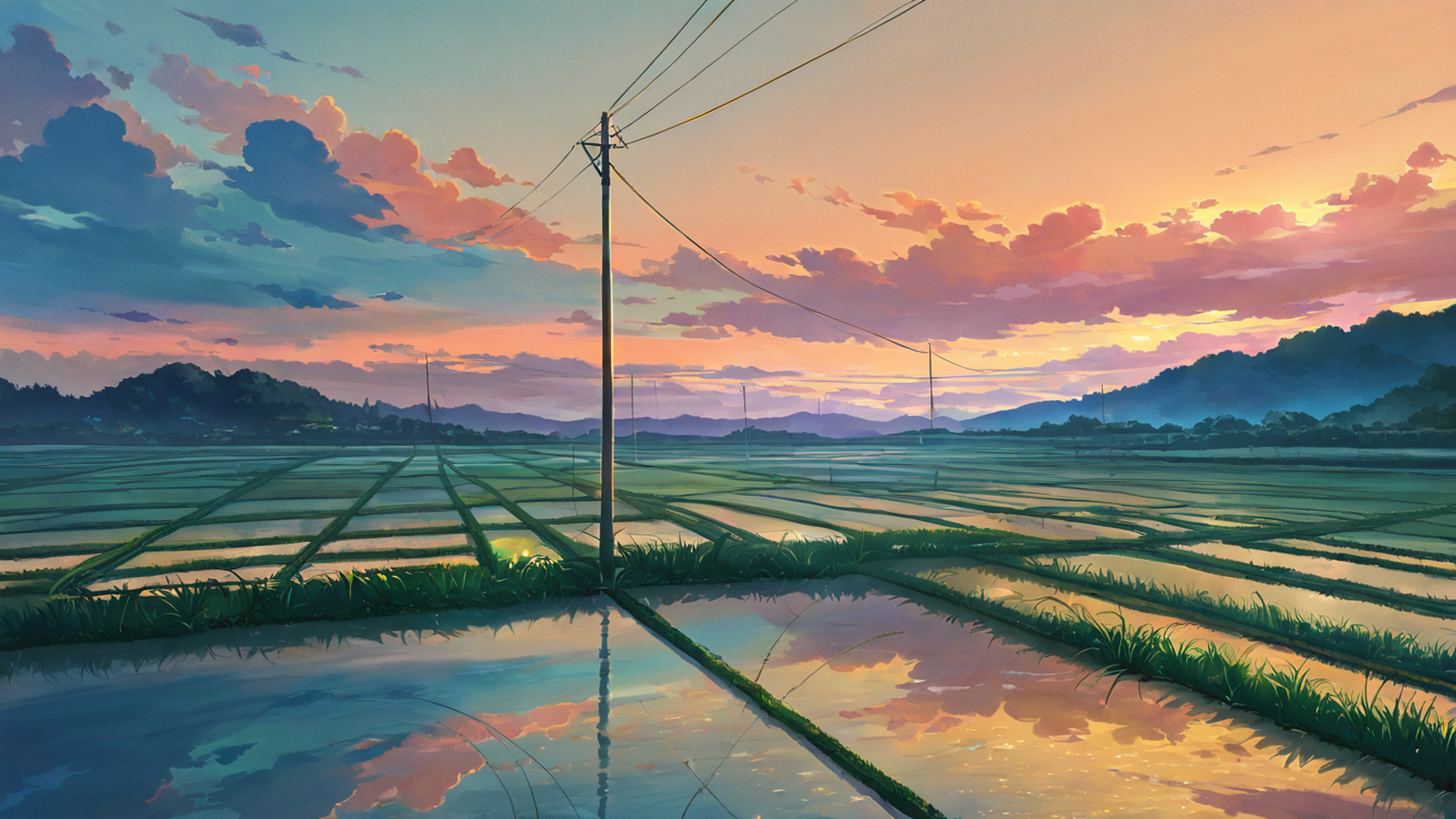 rice fields summer lofi wallpaper