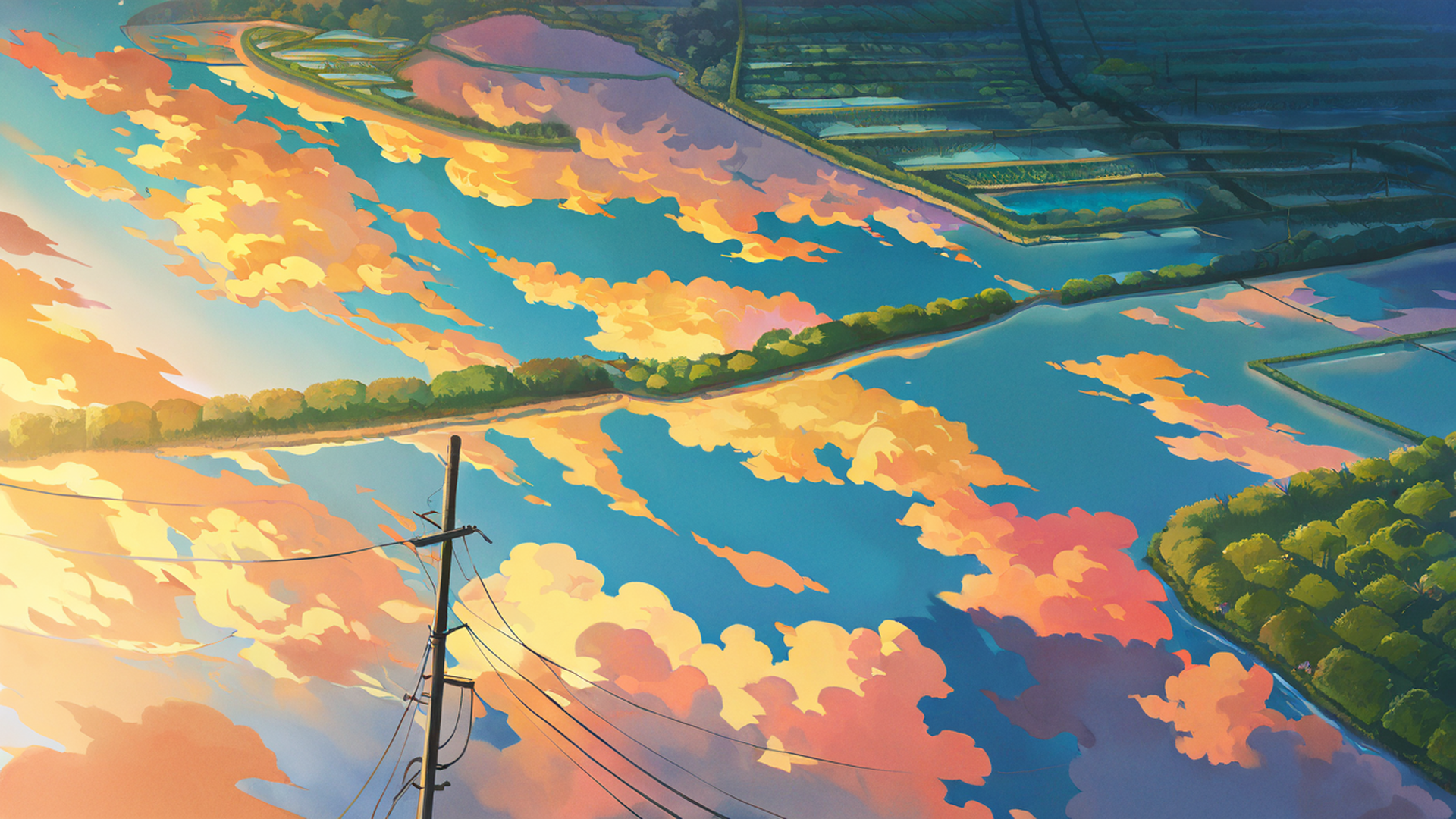 rice fields summer lofi wallpaper