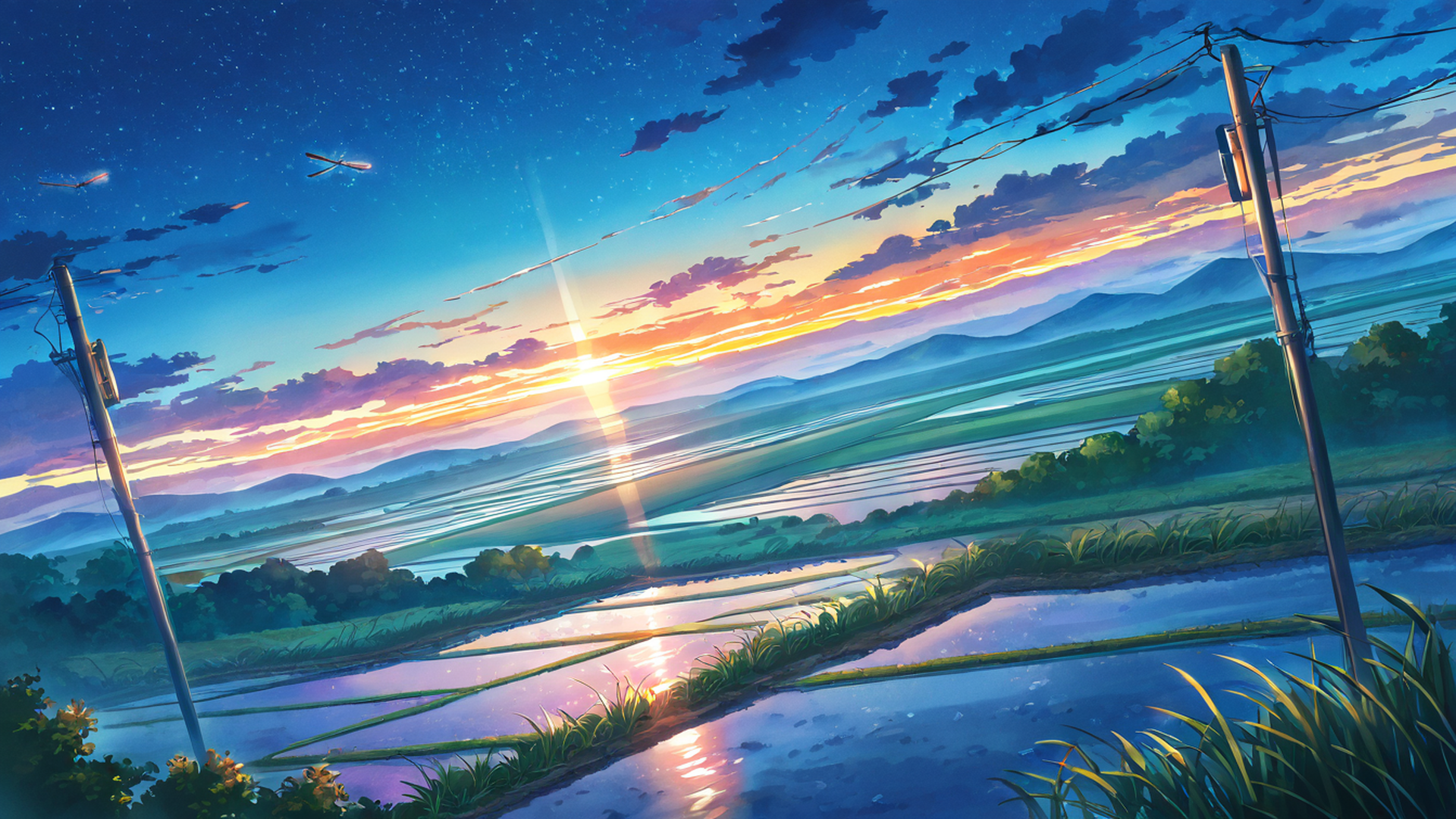 rice fields summer lofi wallpaper