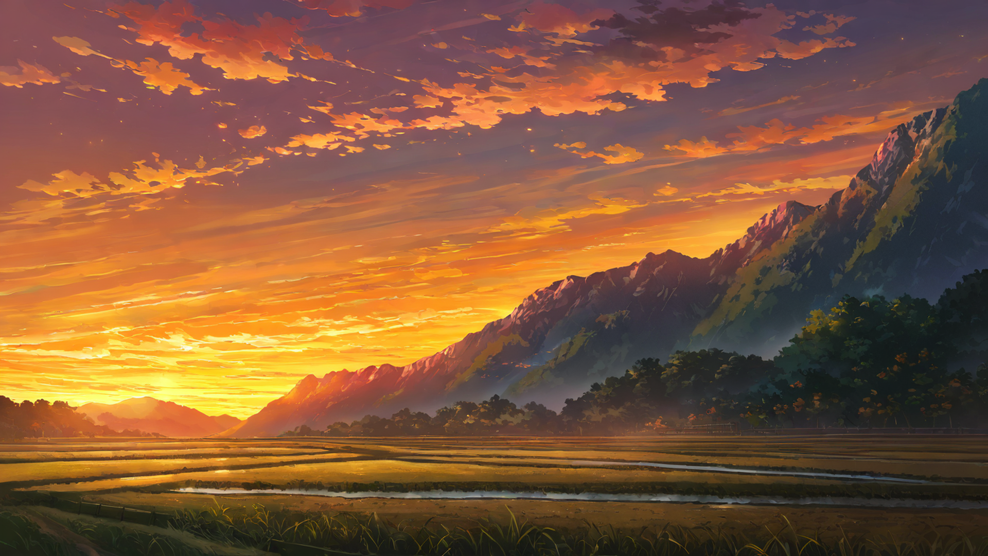 rice fields summer lofi wallpaper