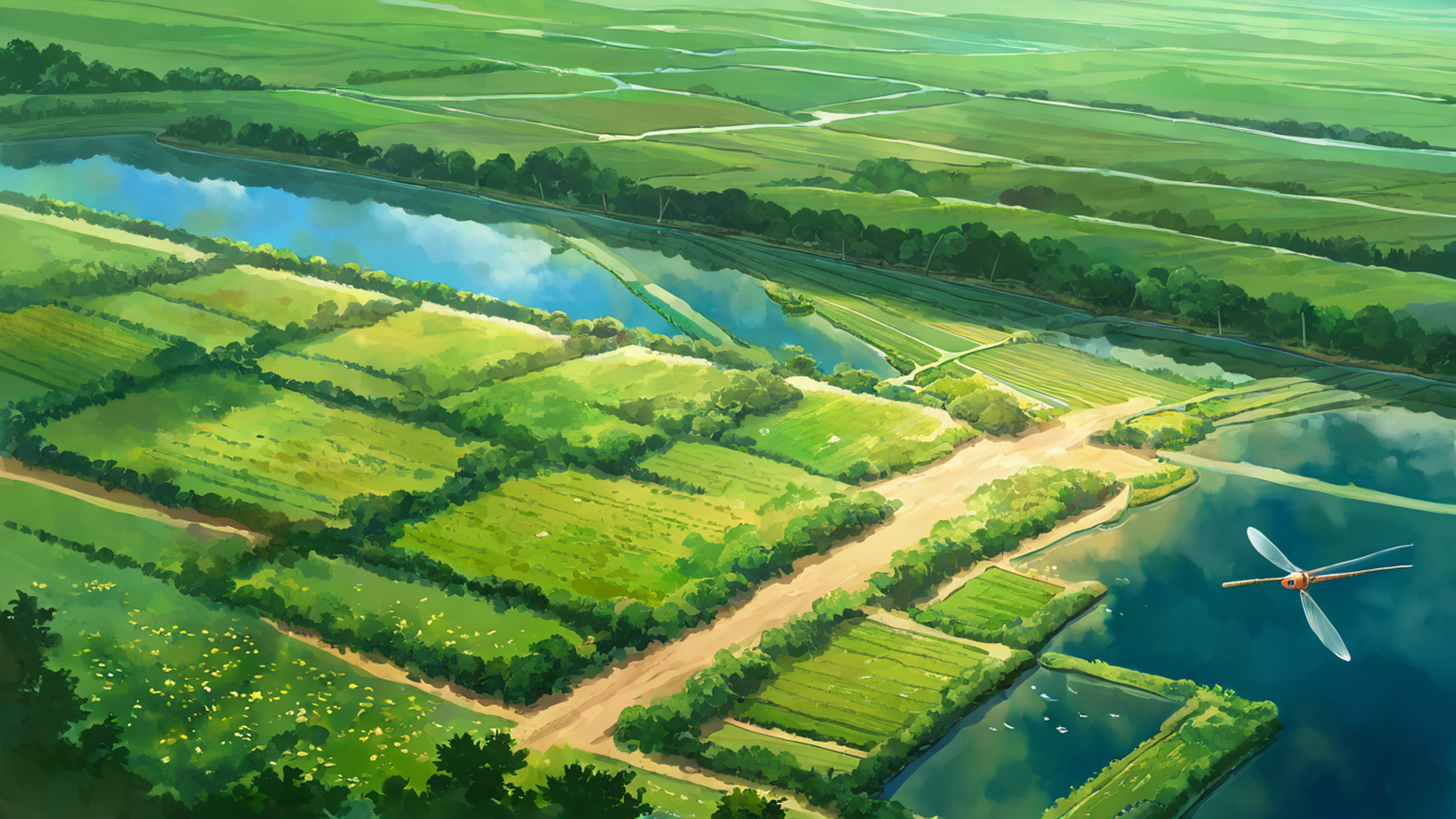rice fields summer lofi wallpaper