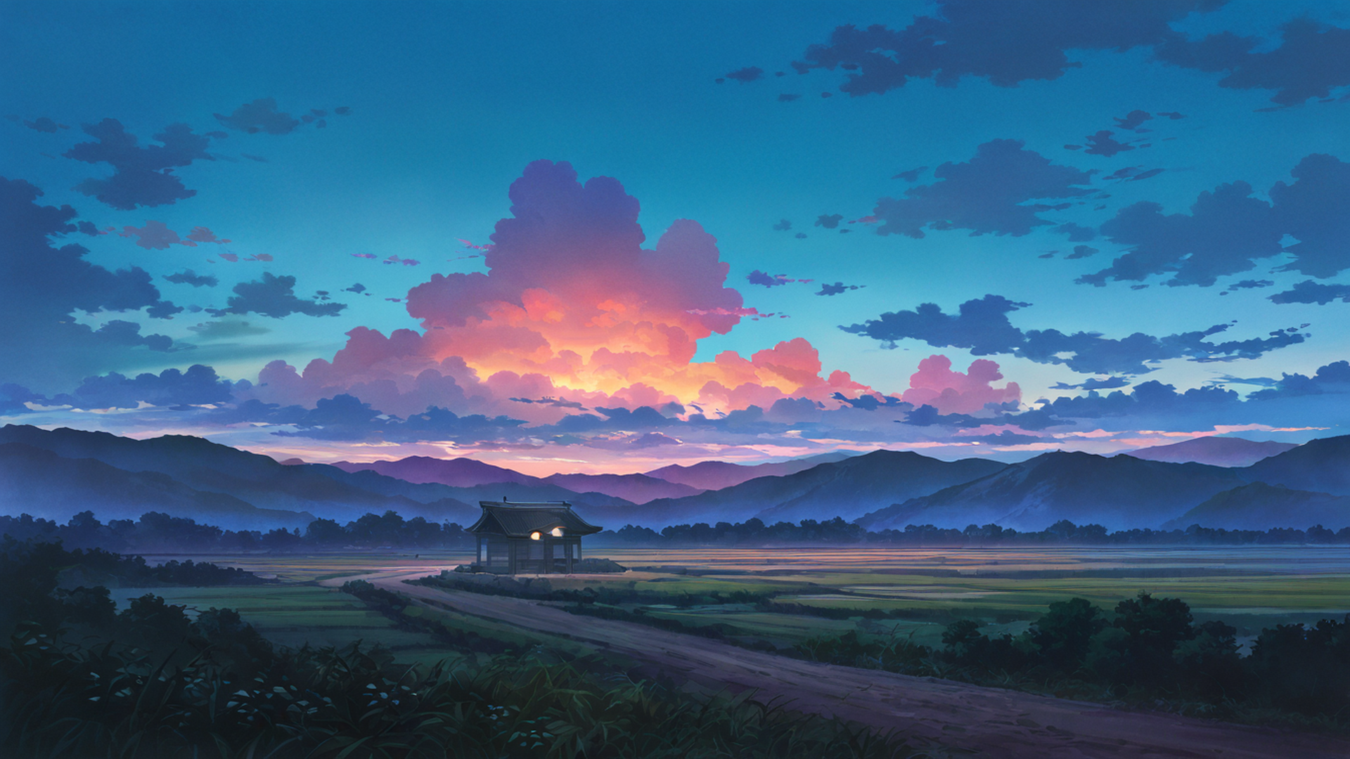 rice fields summer lofi wallpaper