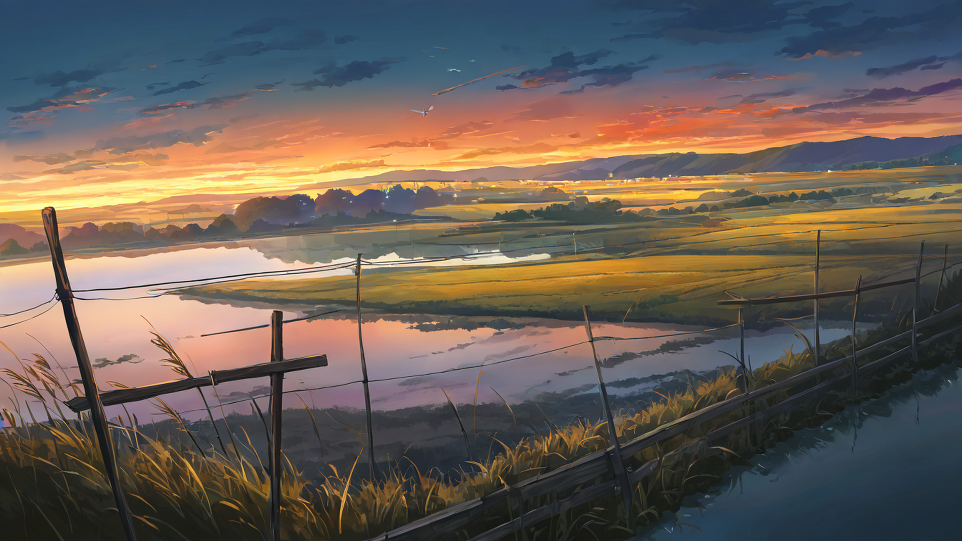 rice fields summer lofi wallpaper