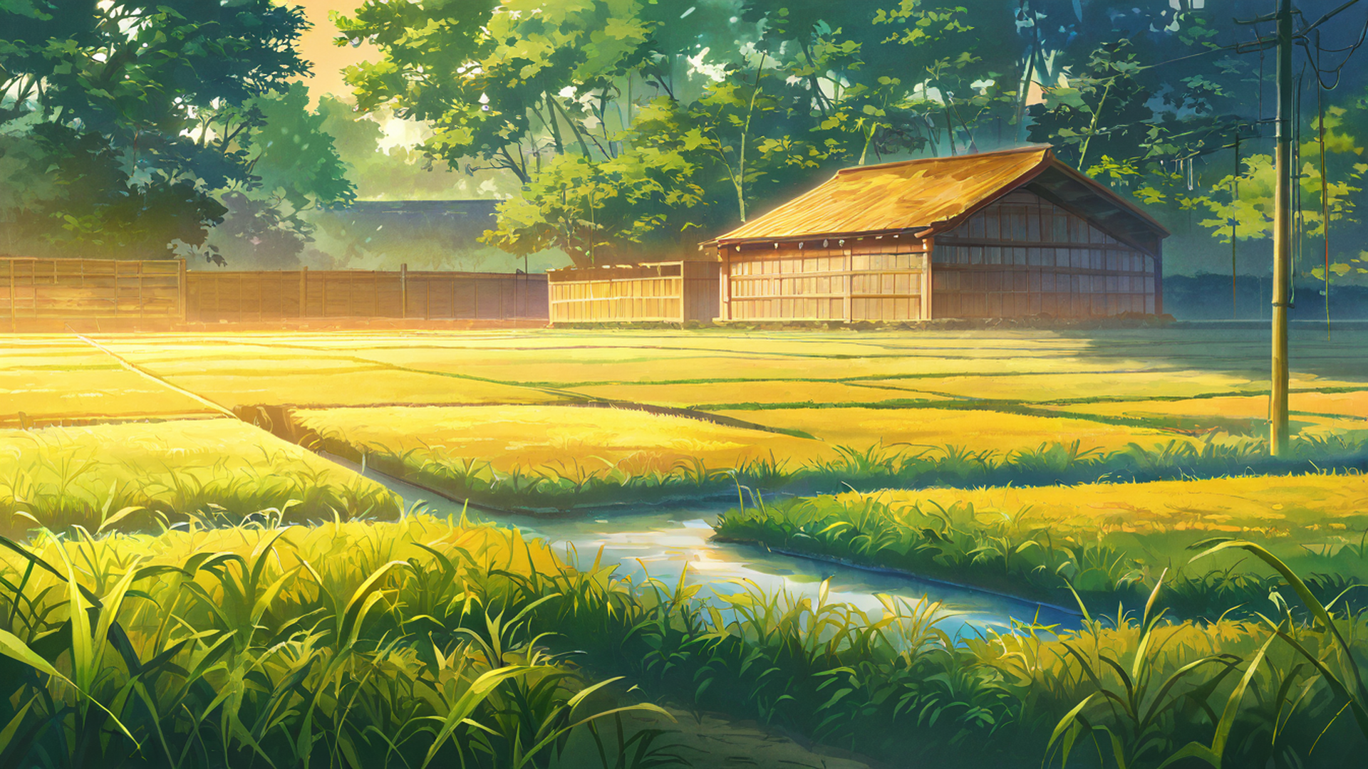 rice fields summer lofi wallpaper